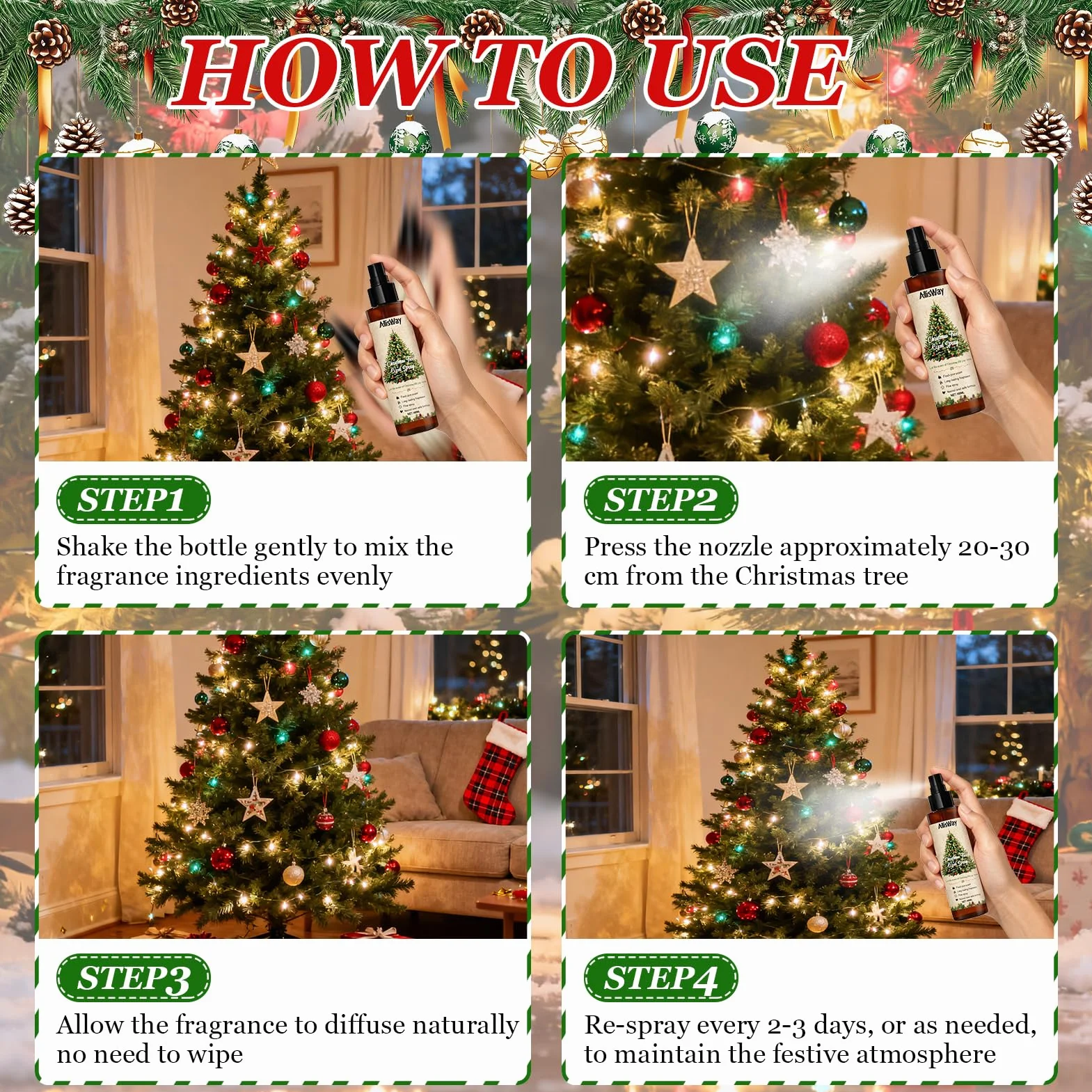 Fragranza per albero di Natale, deodorante per Natale, profumo fresco di pino, che crea un'atmosfera festosa, adatto per alberi di Natale, interni o vestiti, 100 ml