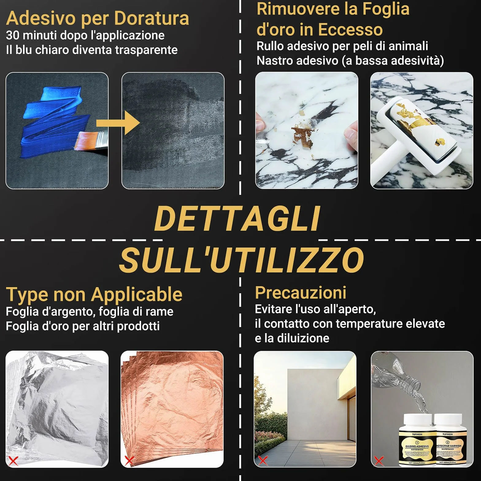 100ml Base d'Acqua Adesivo per Doratura e 100ml Vernice Protettiva, Foglia d'Oro e Champagne Oro Dorazione Kit, Mobili e Decorazione Artigianale, Pittura d'Arte, DIY Pittura Decorativa