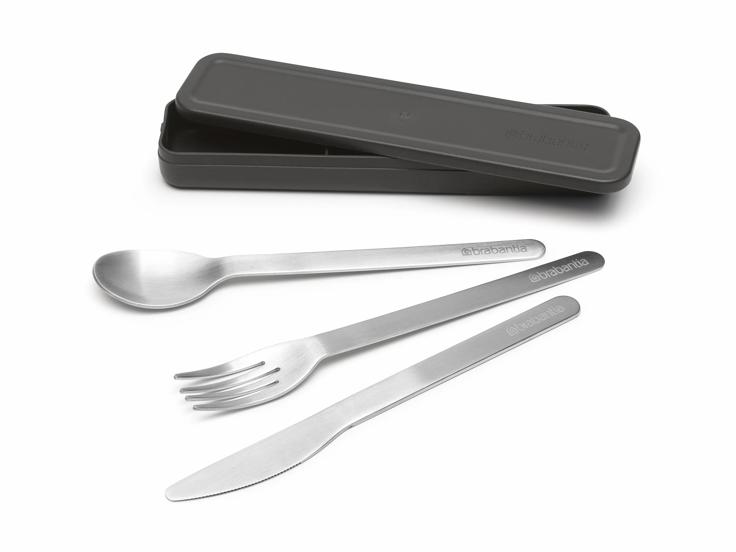 Brabantia Make & Take Set di 3 Posate da Viaggio in Acciaio Inox Dark Grey