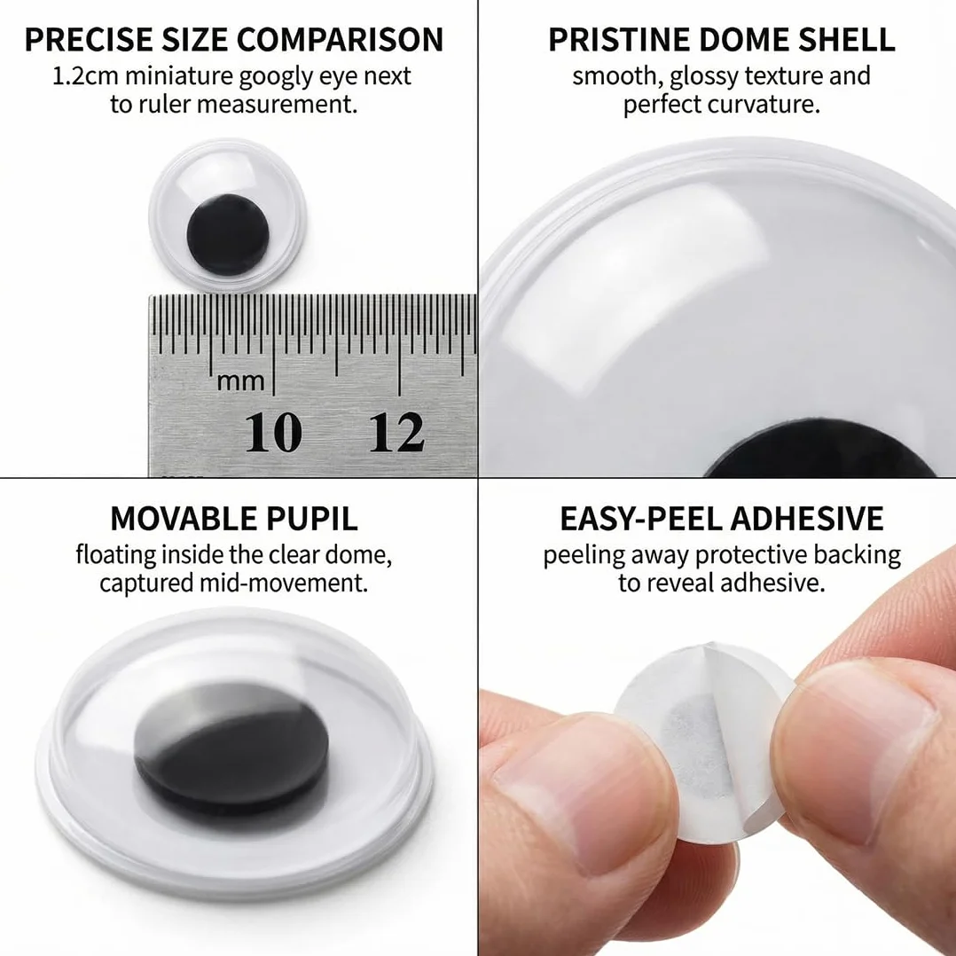 100 Pezzi Occhi Mobili Autoadesivi per Giocattolo, Fai da te, Scrapbooking, Occhietti Adesivi per Lavoretti e Accessori (12mm)