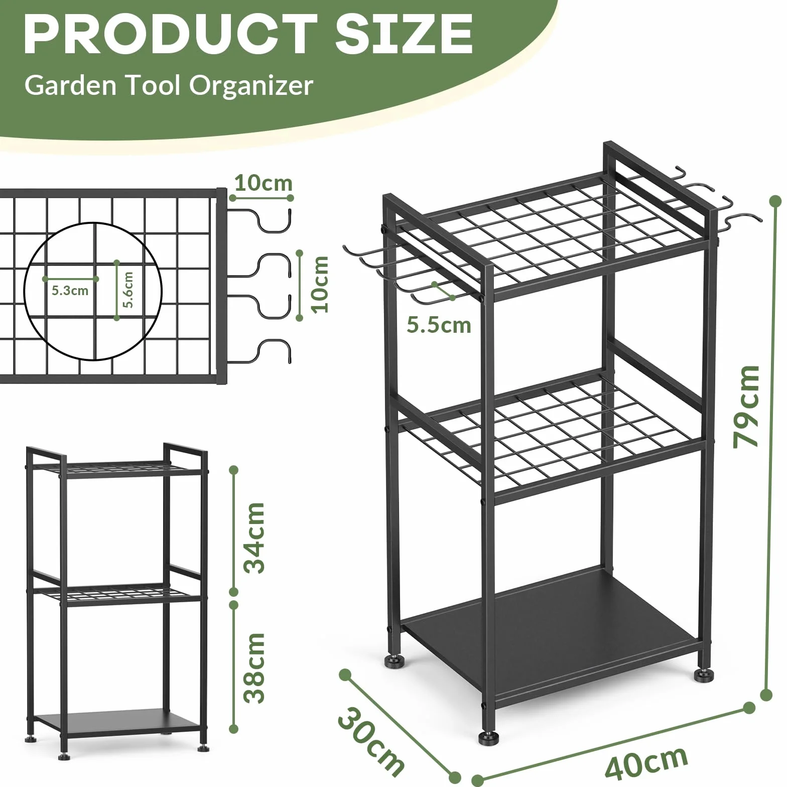 WELDUN Organizer da giardino per garage, supporto per 40 attrezzi a manico lungo, gestione del garage con ganci per capannone, scopa, rastrello, pala, tubo da giardino