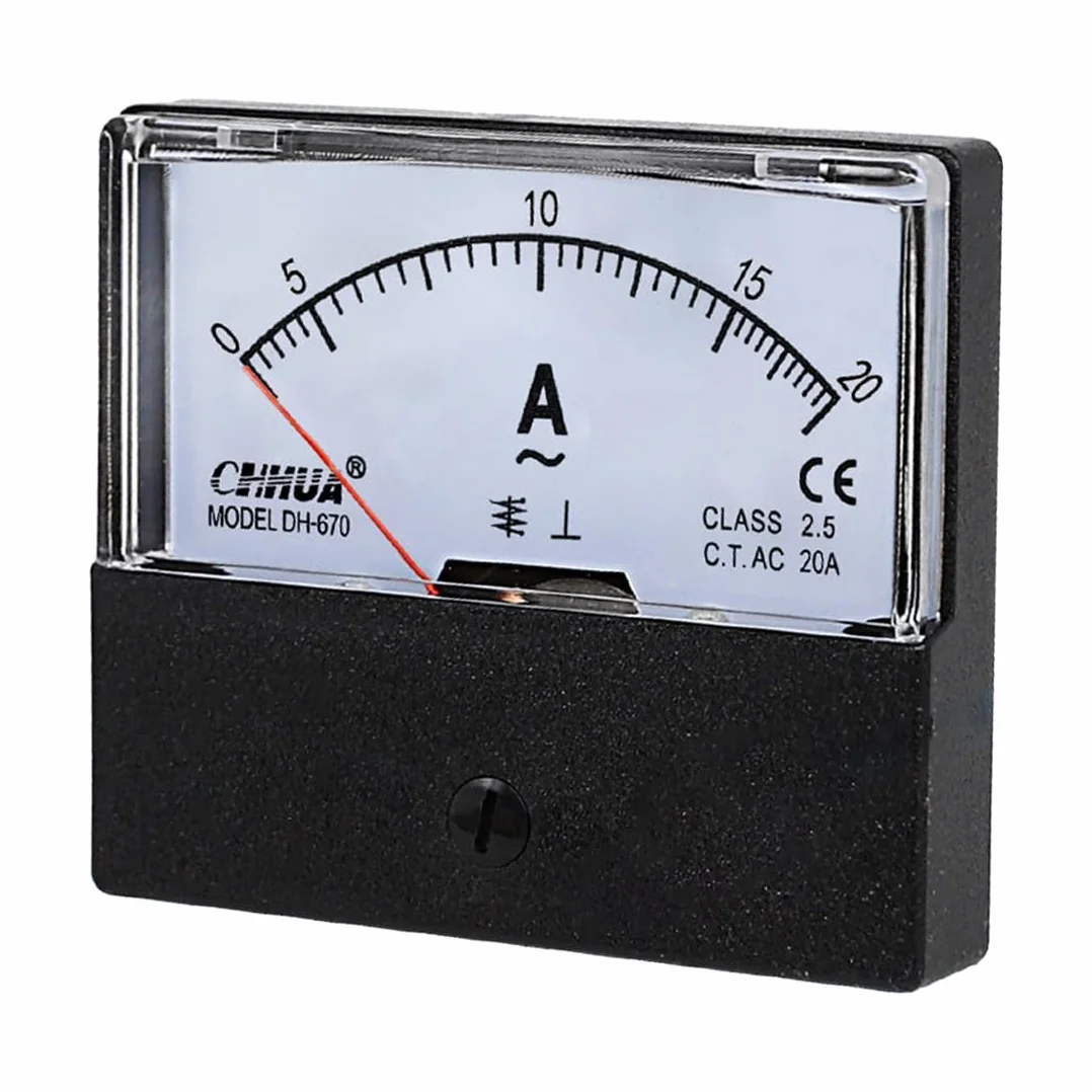 Rettangolo Pannello montato corrente metro tester amperometro, 1 unità, Misuratore di corrente e tensione a puntatore, Amperometro Tester rettangolare da pannello, Multicolore, DH-670/AC0~20A