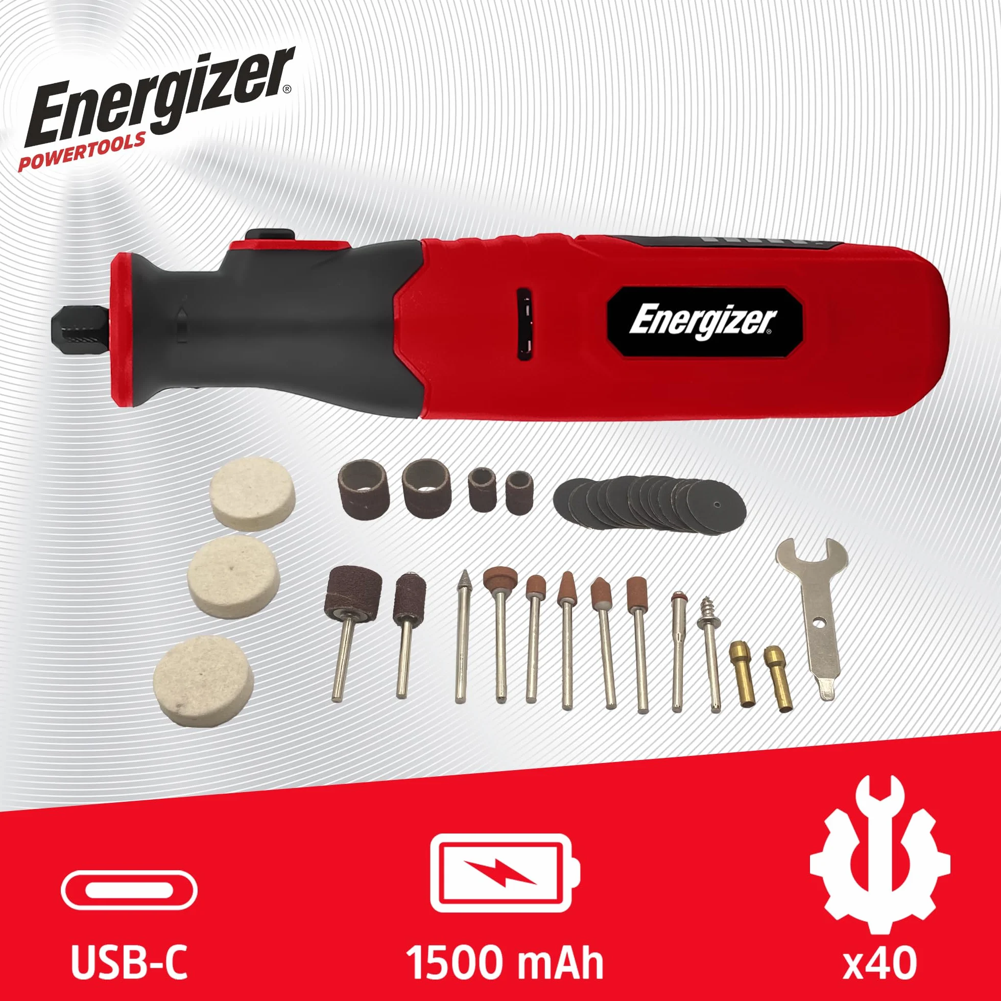 Energizer Smerigliatrice di precisione senza fili 1500mAh USB-C 5 velocità 40 Accessori