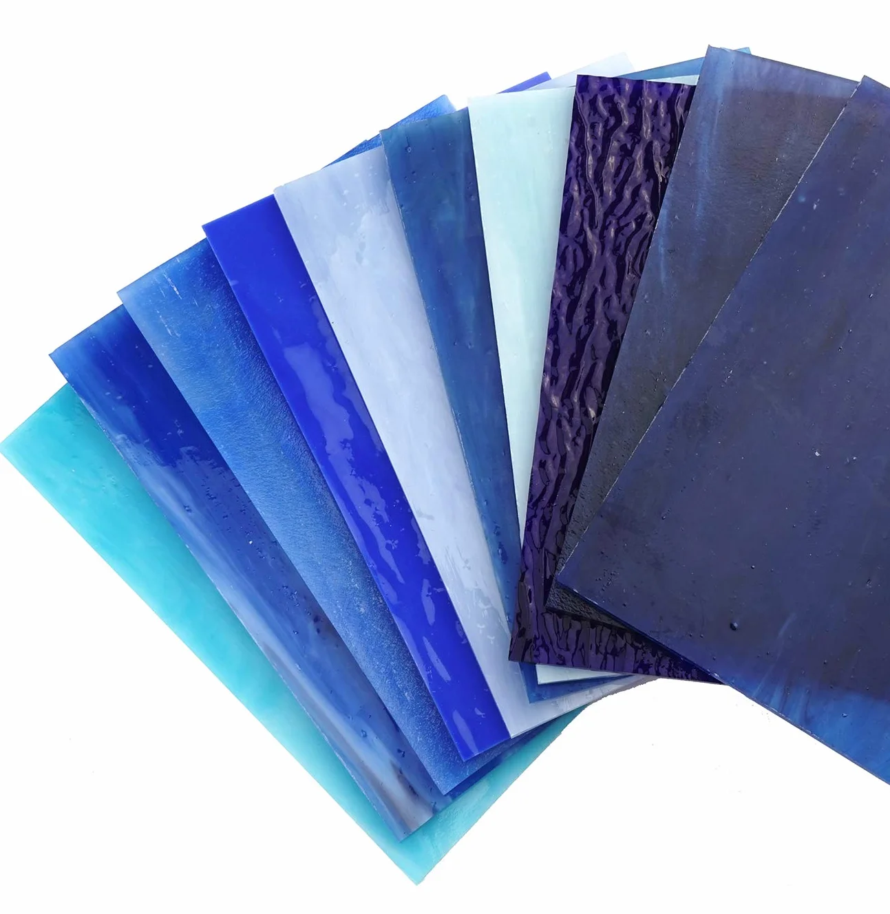 Lanyani 10 fogli di vetro colorato blu, 10,2 x 15,2 cm, opale, vetro Tiffany, texture miste