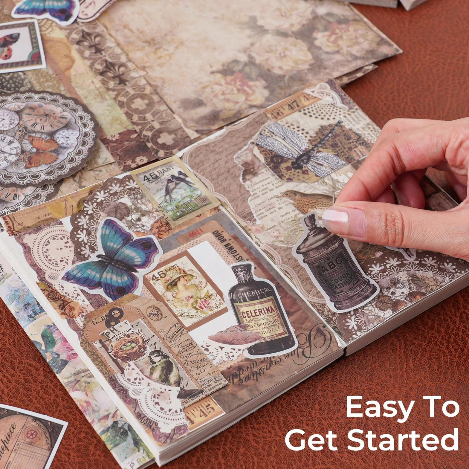 Funto Kit di Scrapbooking (96 PCS), Collezione Vintage-Glicine e Farfalla, Perfetto per Materiali di Bullet Scrapbooking, Planner DIY Arte e Collage