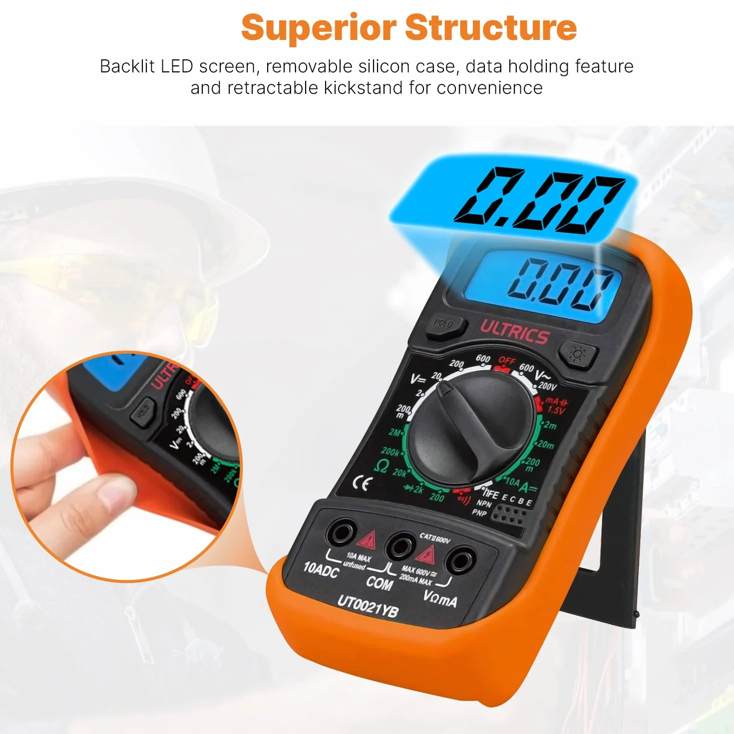 ULTRICS Multimetro Digitale Professionale, Voltmetro Amperometro Ohmmetro DC/AC, Tester Elettrico Portatile