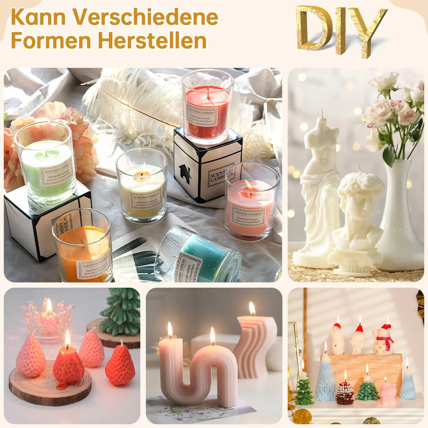 Kit Candele Fai da Te, Kit per Sciogliere La Cera di Candela Elettrico da 800 Ml, 8 Cubi di Cera Bianca, 100 Stoppini per candele , 100 Adesivi per Stoppini , Supporto per Stoppini E Cucchiaio