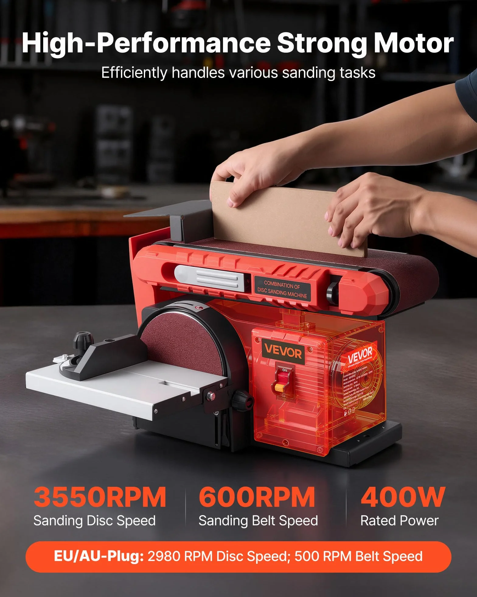 VEVOR Levigatrice a Disco da 152,4 mm Levigatrice a Nastro 101,6 x 914,4 mm da 400 W con Piano di Lavoro Regolabile 0 a 45° Porta di Raccolta Polvere per Lavorazione del Legno, Fai da te
