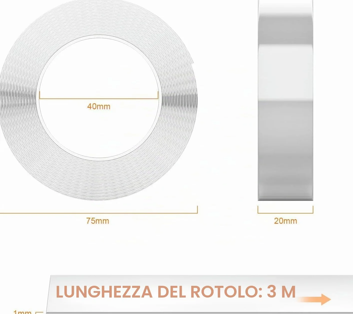 GRIFEMA GA4001-1 Nastro Biadesivo Extra Forte, 3 Metri Nastro Biadesivo Trasparente, Impermeabile, per Pareti e Moquette