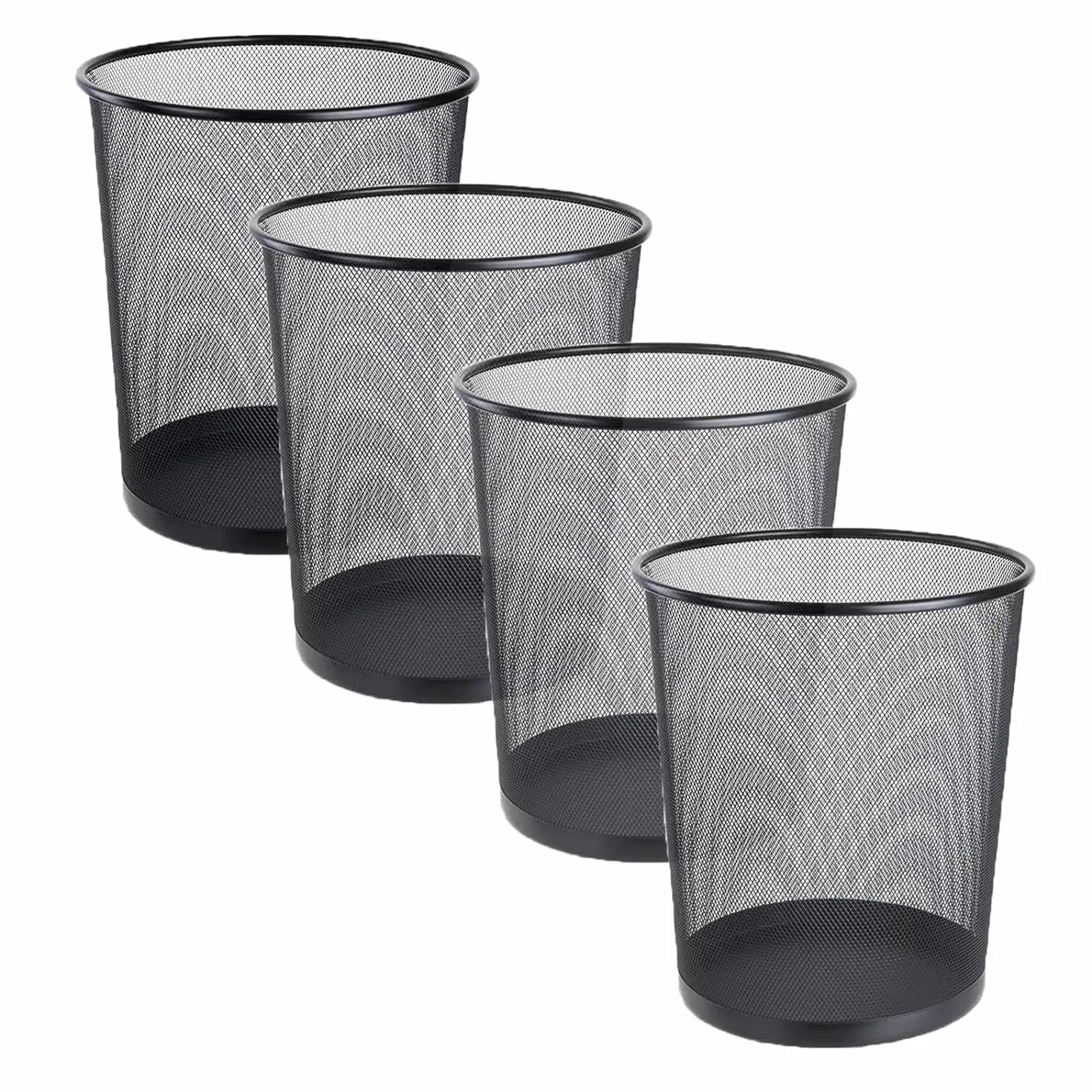 4 Cestino ufficio, Cestini in metallo, 9 l, per ufficio, in metallo, per camera da letto, dormitorio, aula, cucina, bagno, nero