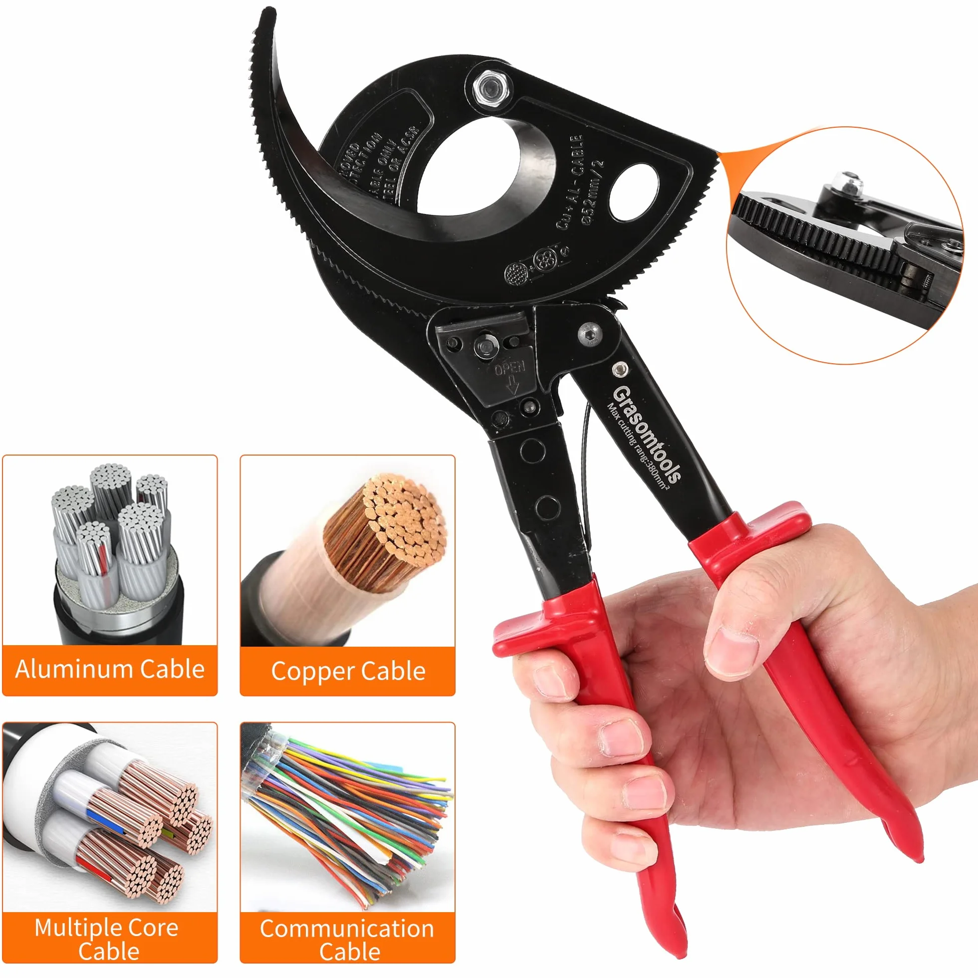 Taglierina per Cavi a Cricchetto HS520A - Heavy Duty Alluminio e Rame, 400 mm²