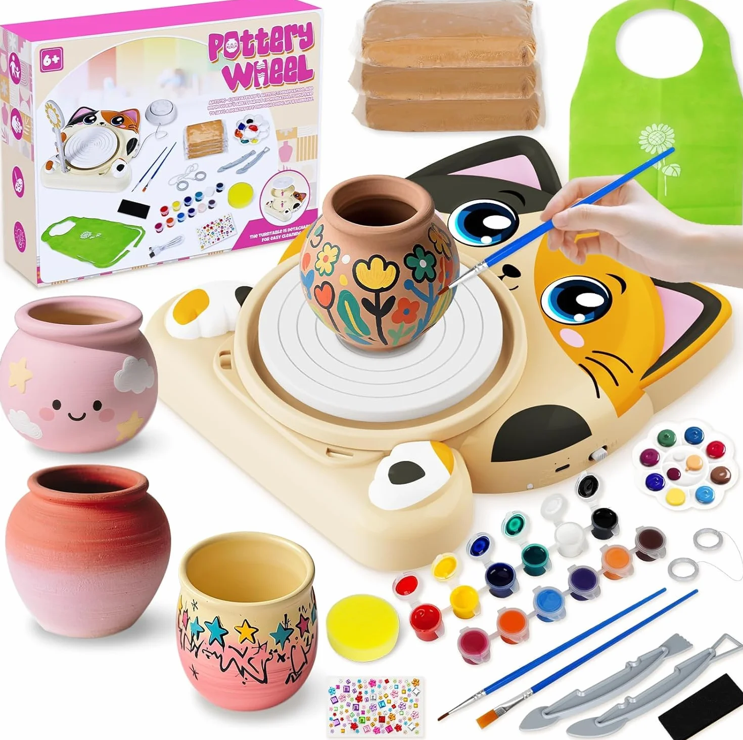 Tornio per Ceramica per Bambini - Kit Completo per Ceramica per Principianti, Set Creativo 6+ Anni con 3x Argilla ad Asciugatura all'Aria, Kit Ceramica fai da te Regalo Pasqua per Ragazzi e Ragazze