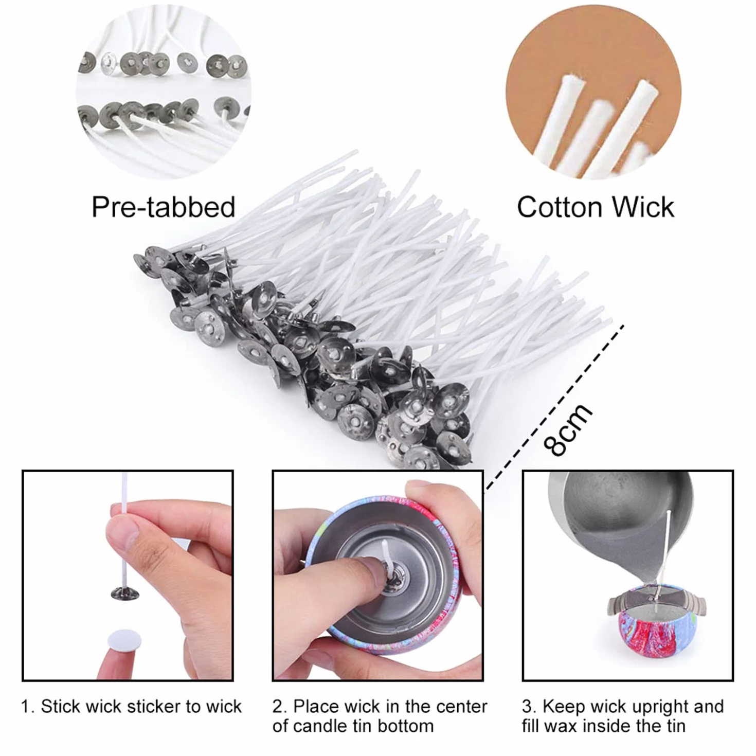 SUPERSUN Kit per Fabbricazione Candele DIY, 480g Cera d’api Naturale, 100 Stoppini Cerato con Sostenitori, 9 Candele Fai-da-Te Barattoli Latta Creazione Candele Profumate