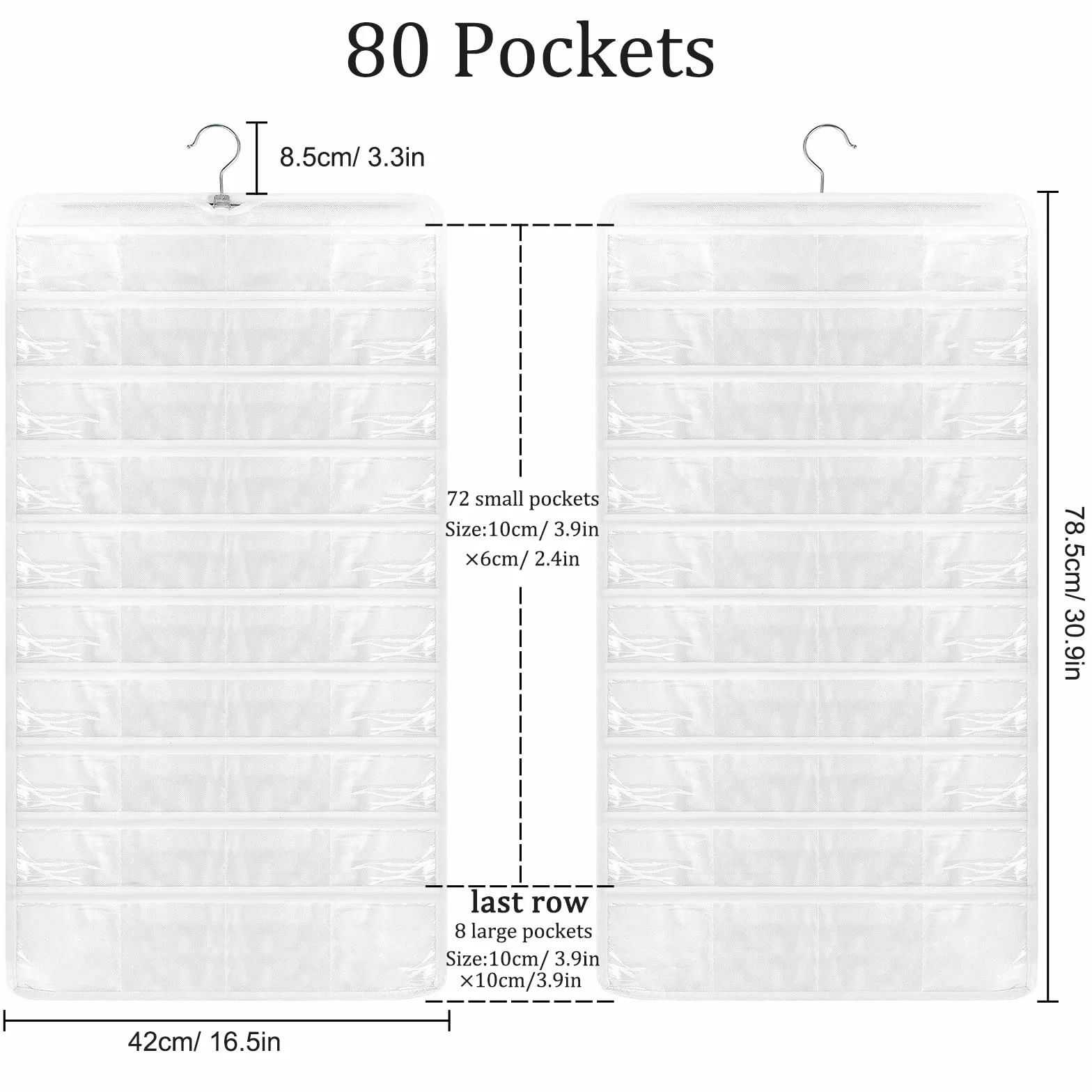 Borsa Porta Gioielli Doppi Lati con Gancio 80 Tasche Organizzatore di Gioielli da Appendere