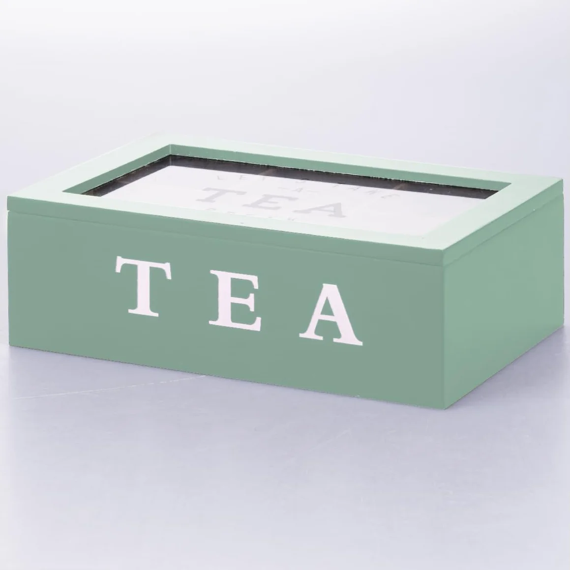 Scatola porta tè e tisane, 6 slot interni, colore verde salvia, Sibilla