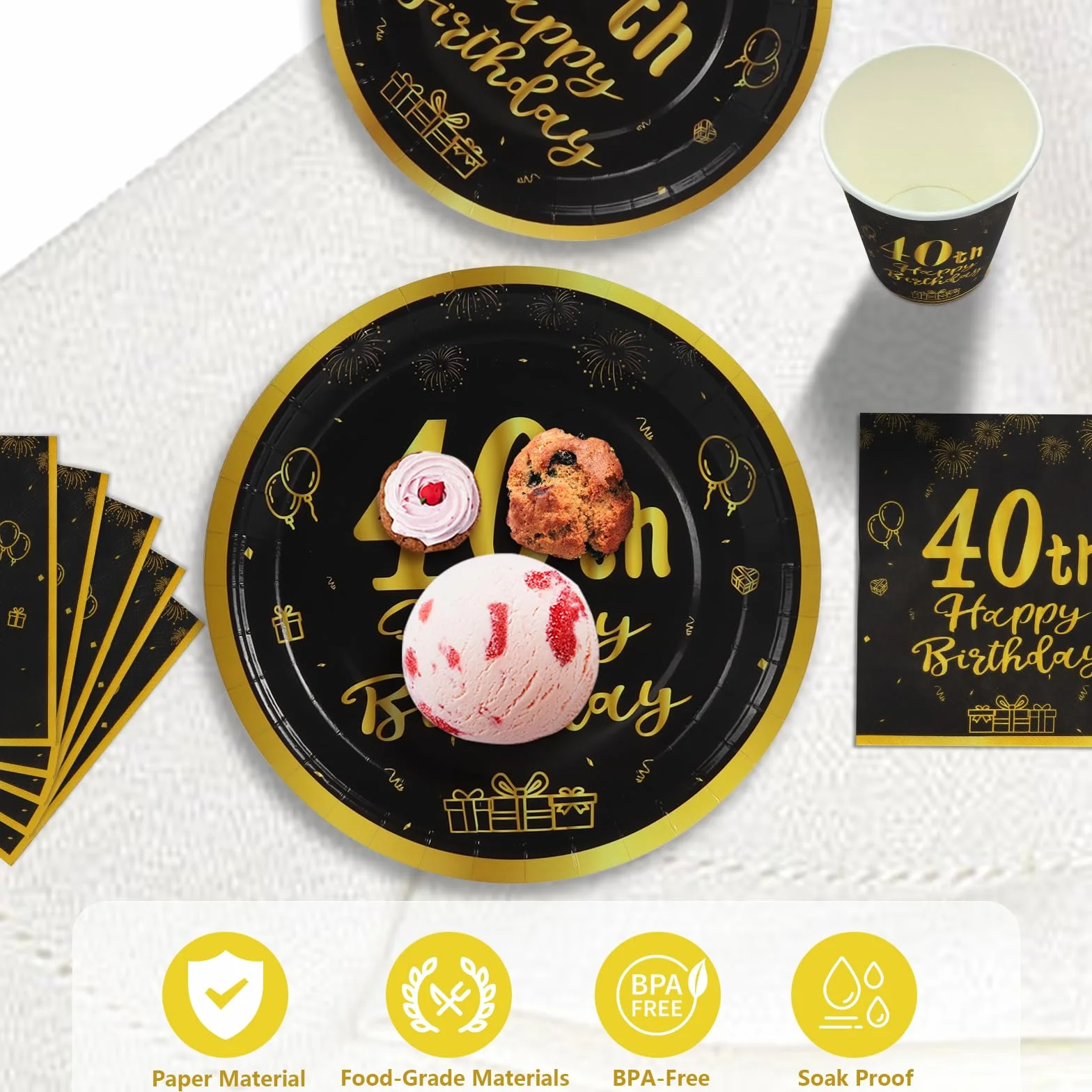 Set Stoviglie Compleanno 40 Anni 96 Pezzi Servizio 24 Persone