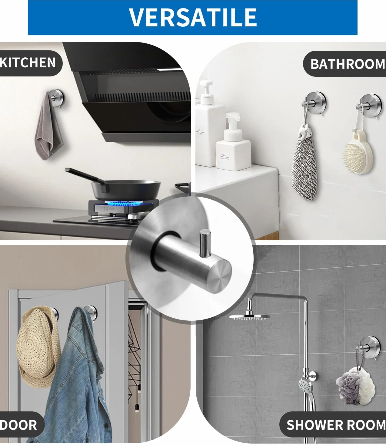 Ganci Ventosa 304 Acciaio Inossidabile Extra Forte per Asciugamani Bagno Cucina Senza Fori