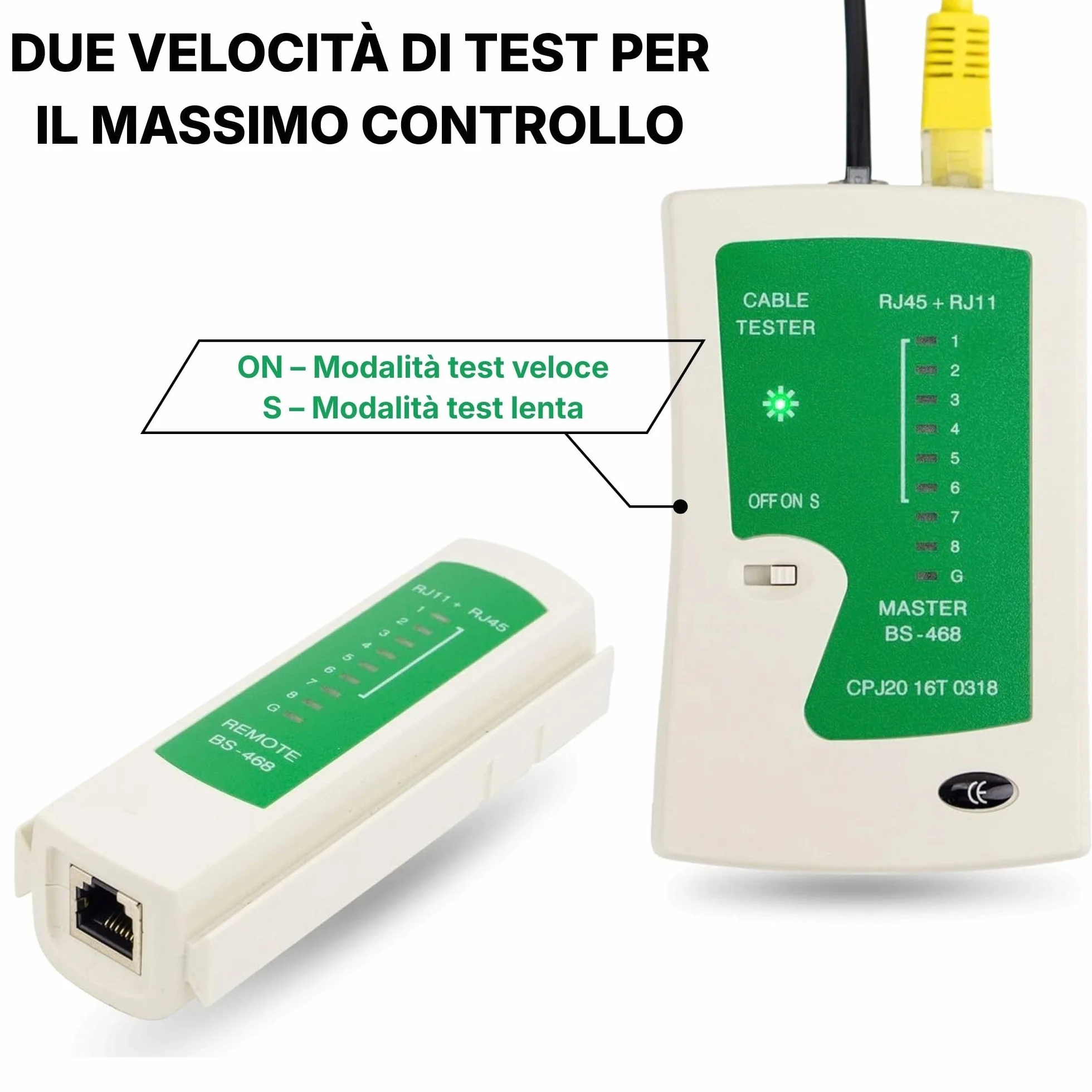 Incutex Tester Cavi di Rete, Ethernet LAN RJ45 RJ11 CAT5 CAT5e CAT6a Linea Tester Professionale, Rilevatore Cavi Wire Tracker, bianco-verde
