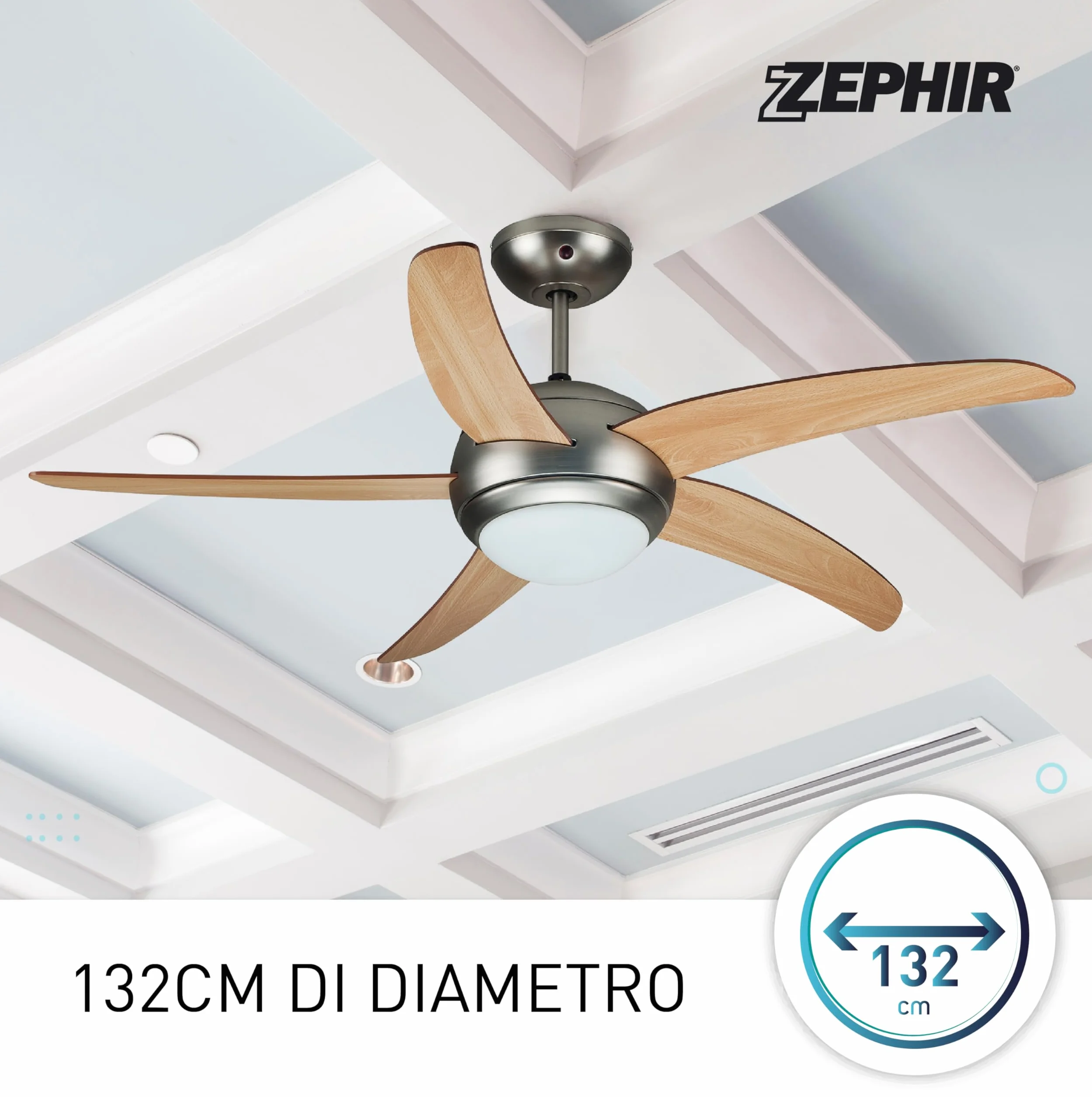Zephir Ventilatore da Soffitto 5 Pale Legno con Luce 132 cm Ricondizionato