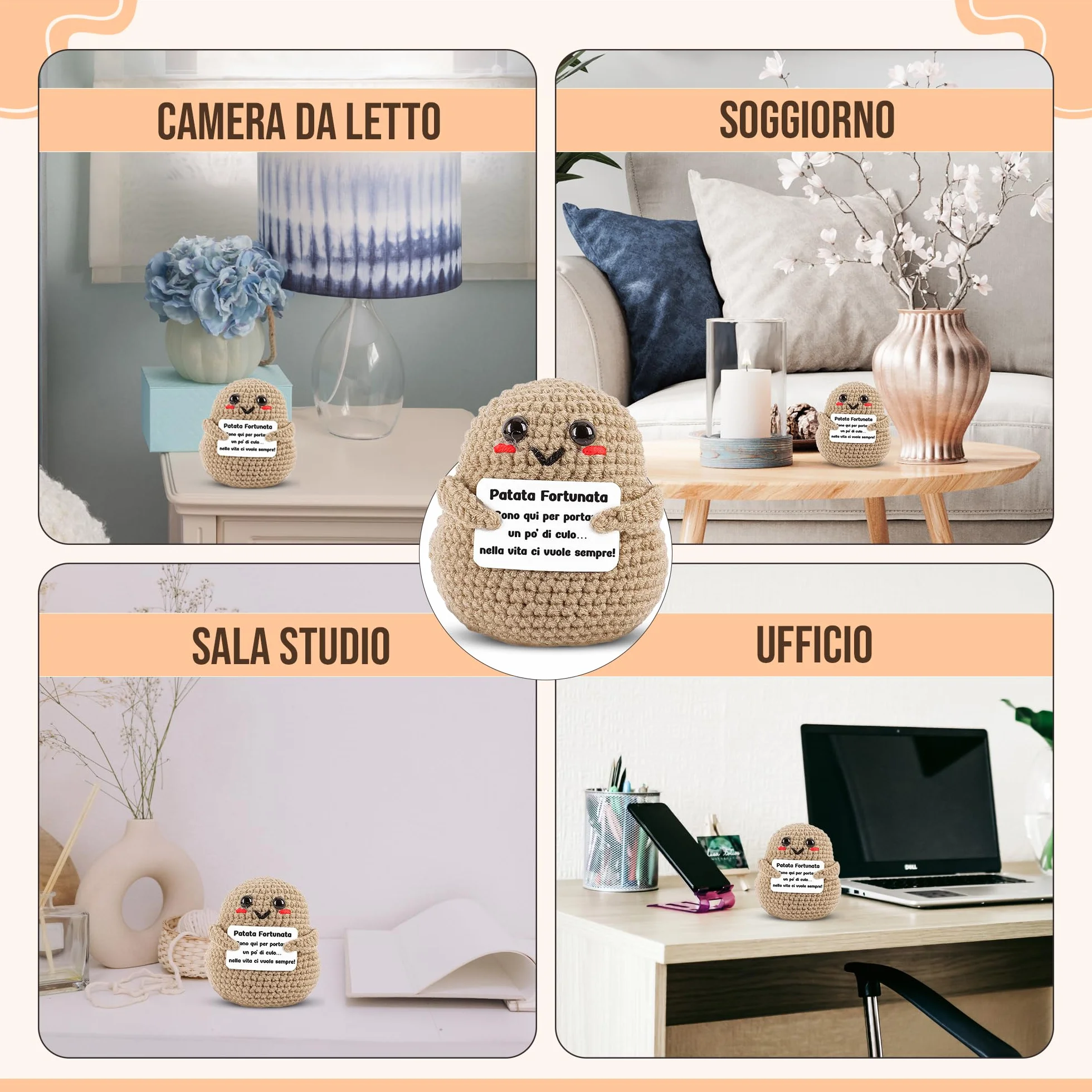 WELCOMAT Patata Portafortuna Positive Potato Mini Peluche Gadget Scrivania