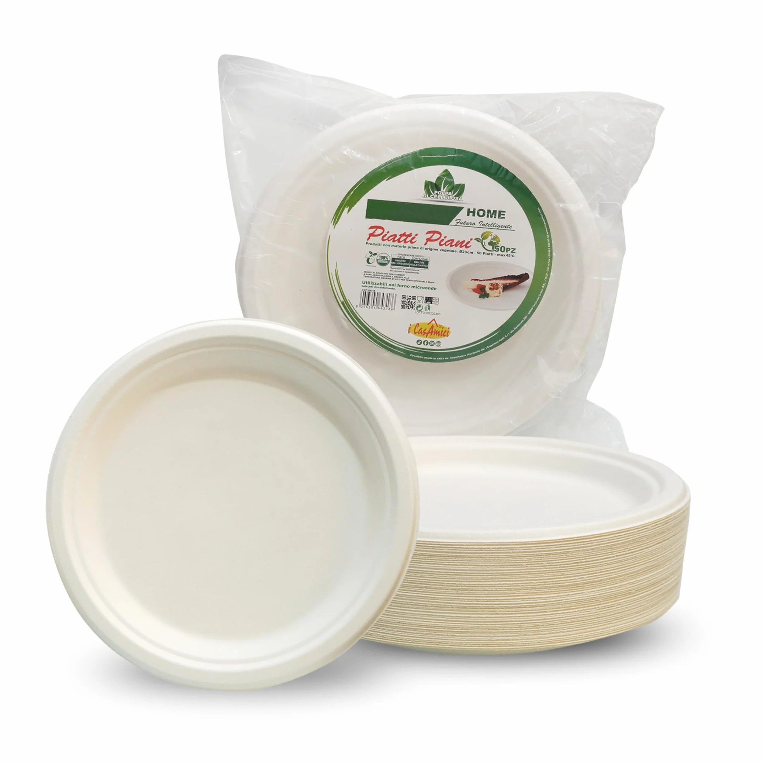 DETERMONDO Set di 150 Piatti Piani 23 cm in Carta Biodegradabile Compostabile per Feste e Catering