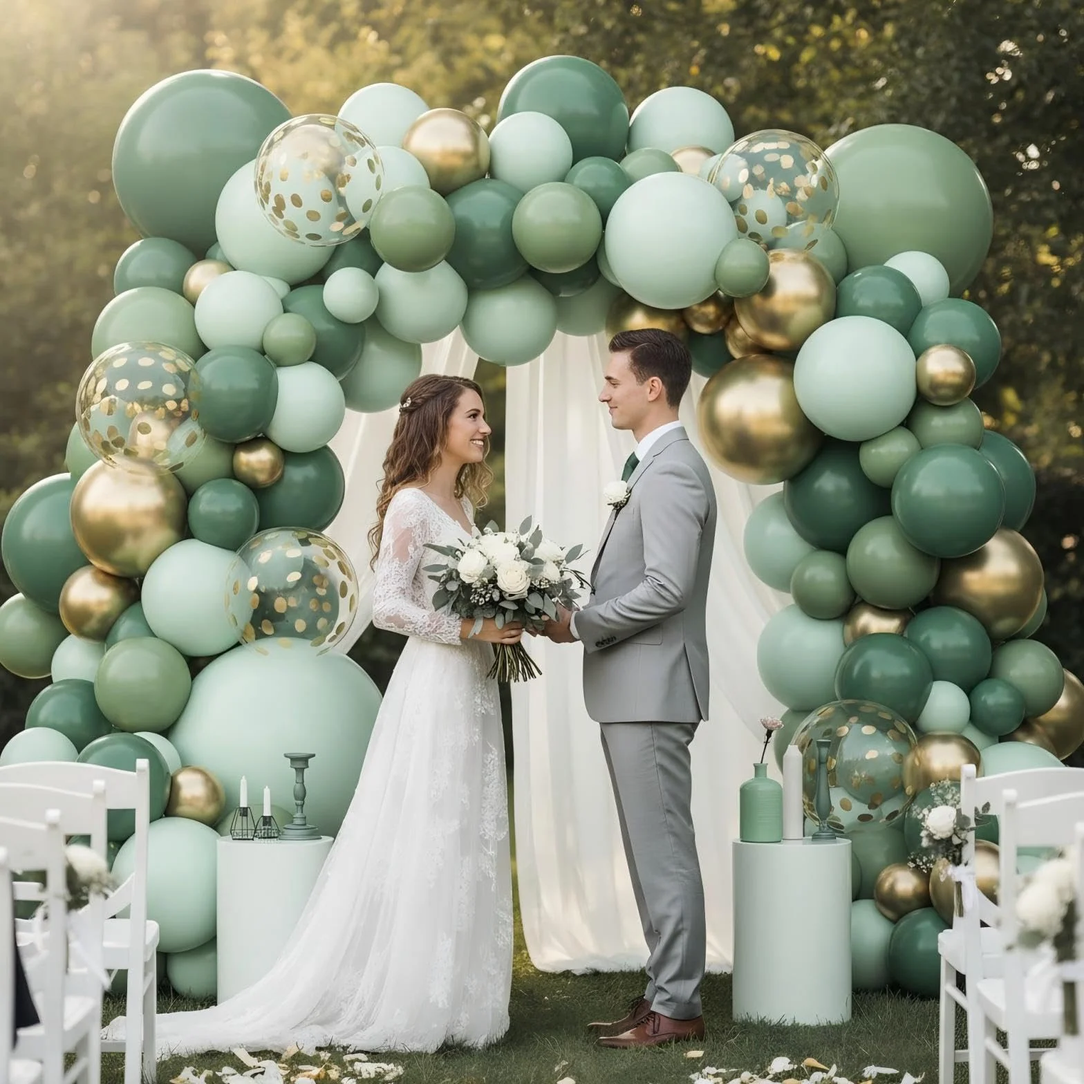 Kit Arco Palloncini Verde Salvia, 110 Pezzi Kit Ghirlanda Palloncini Verdi Oro con Palloncini Verde Oro Coriandoli per Matrimonio Compleanno Baby Shower Laurea Decorazioni Festa Safari Giungla