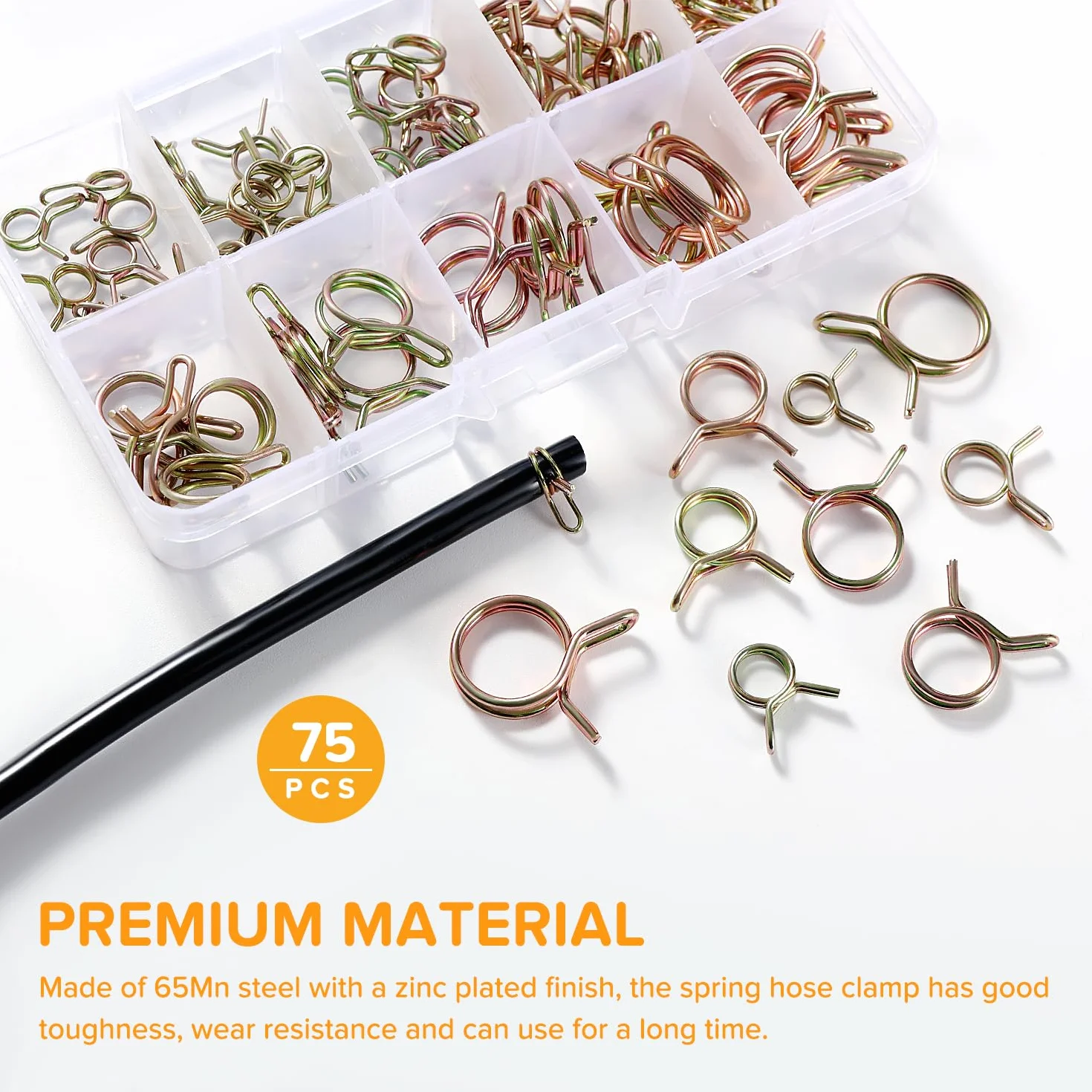 75 Pezzi 10 Dimensioni 5-14mm Fascette Stringitubo a Molla a Doppio Filo Kit, Fascette Stringitubo a Molla per Tubo del Carburante, Morsetti a Molla per Tubo dell'acqua, Oro