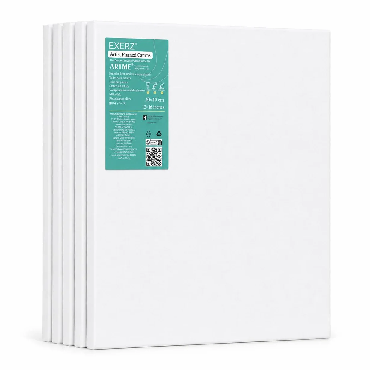 EXERZ 30x40cm Tele Intelaiate 5pz per Pittura per Artisti/Spessore 1.7cm 280GSM/ Tele Prestirate 100% Cotone/Prive di acidi/Bianca/Grana media - Per Dipingere, ad Acrilici, Pittura ad Olio