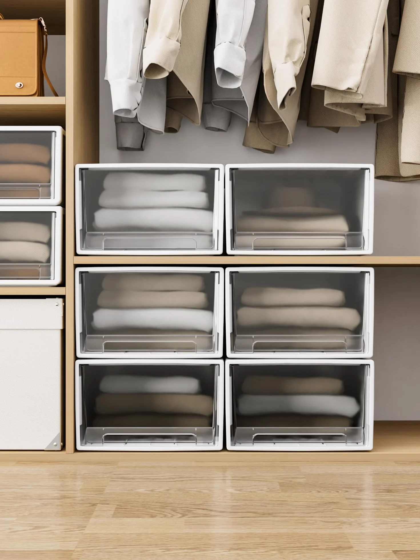 Cetomo 50L*3 Cassettiera, Cassetto di Stoccaggio, Cassetti Plastica Scatola, Organizzatori, Scatola di Stoccaggio, Torre Impilabile per Ufficio, Dormitorio, PP, Bianco e Trasparente, 50L-3 Unità