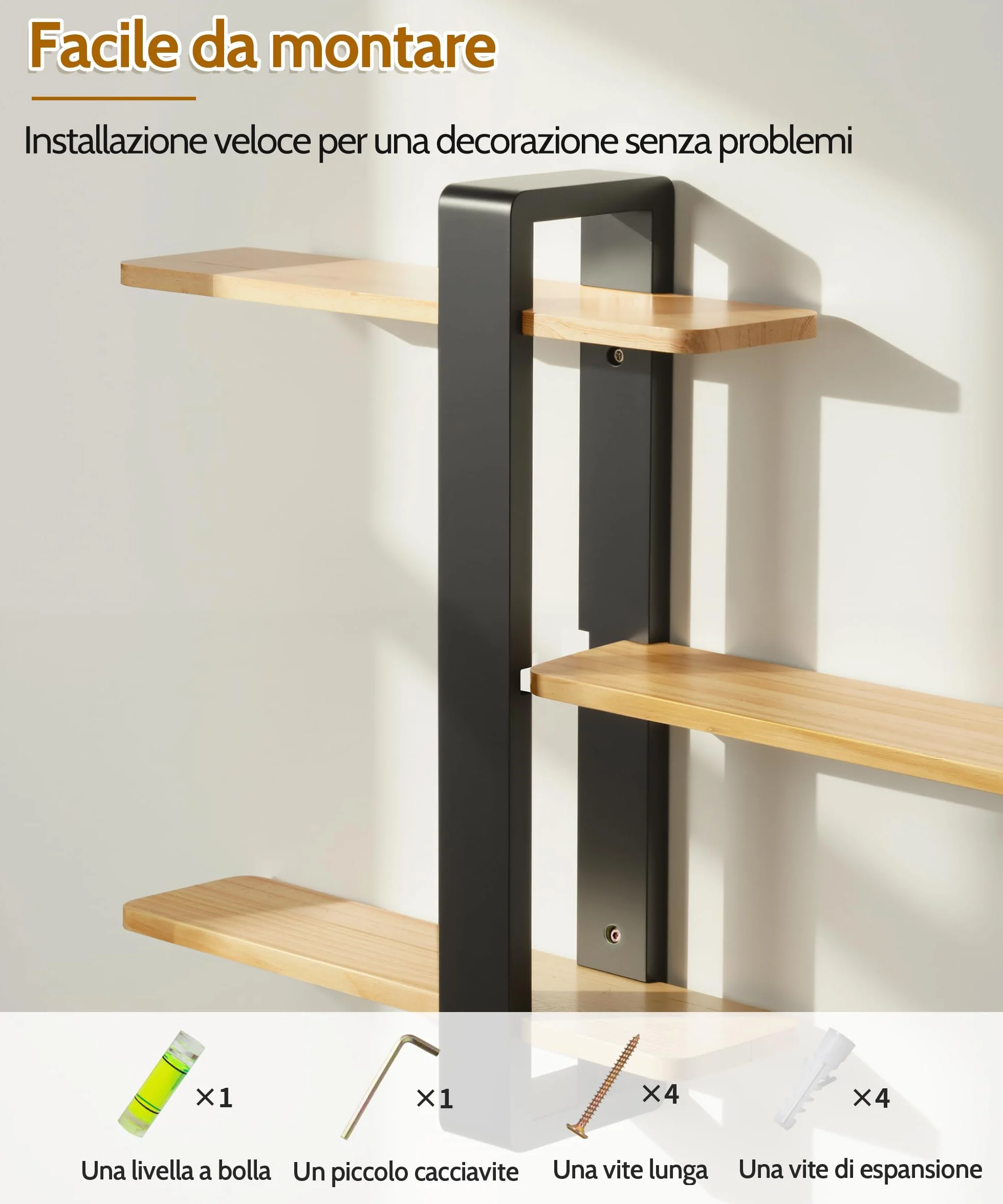 SUMGAR Mensole Sospese in Legno, Mensole Galleggianti, Mensole a Parete più Grandi, Pratici Scaffali Decorativi in Legno Massiccio per Soggiorno Camera da Letto, Ripiani Rimovibili, 50x58cm