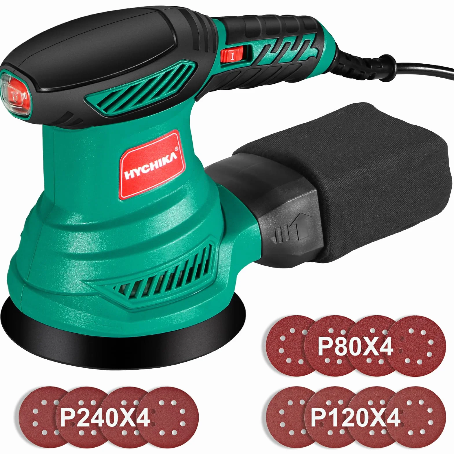 HYCHIKA Levigatrice Orbitale 300W 6 Velocità 13000 RPM 125mm Dischi Abrasivi