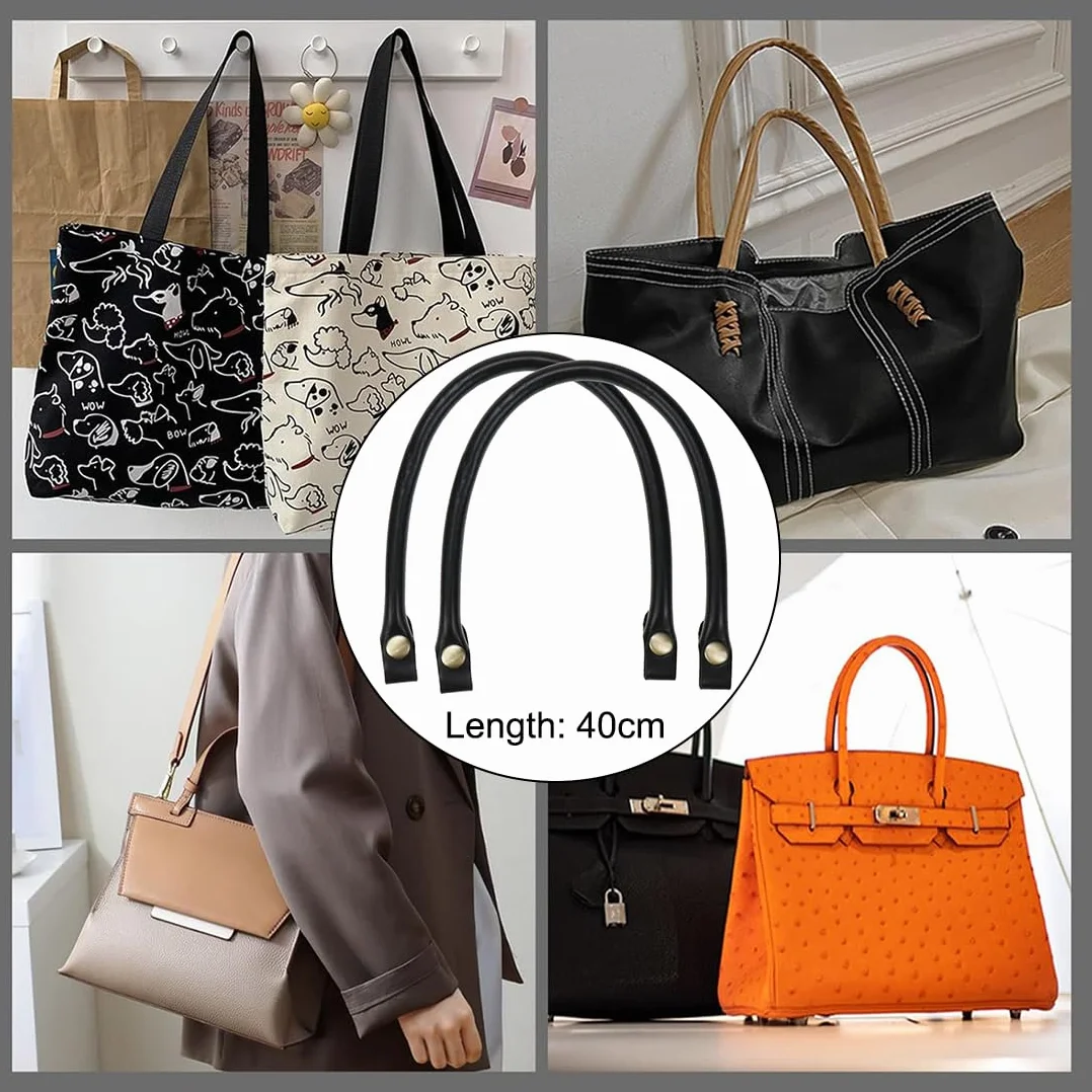 Set di 2 manici in pelle PU per borsa, cinghie sostitutive totebag fai-da-te con chiusura accessori di stile