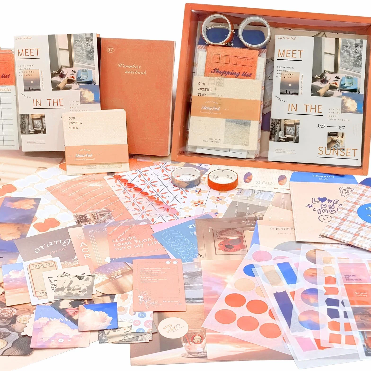 ROEOWENE 410 PCS Scrapbooking Kit Aesthetic Scrapbooking Accessori DIY Scrapbook Adesivi Vintage Stickers Journal Junk Journaling Kit Regalo per Donne Adolescenti Compleanno Natale-Arancione