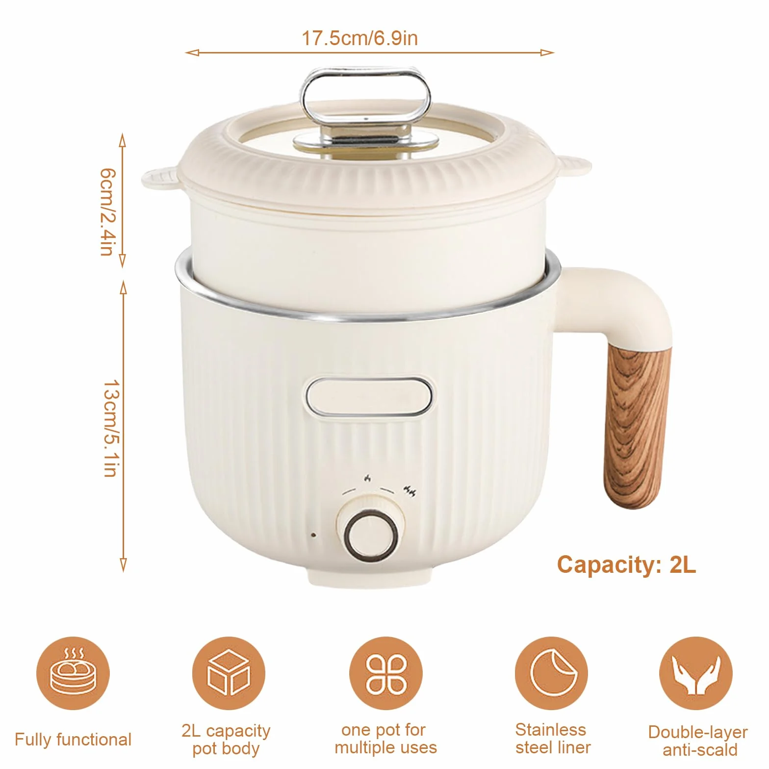 Elettrico Hot Pot, Portatile Mini Antiaderente Multicooker Con Cestello a vapore, In Acciaio Inox Elettrico Pentola Padella, Doppio Controllo Potenza Riscaldamento Veloce, Rapido Ramen Fornello