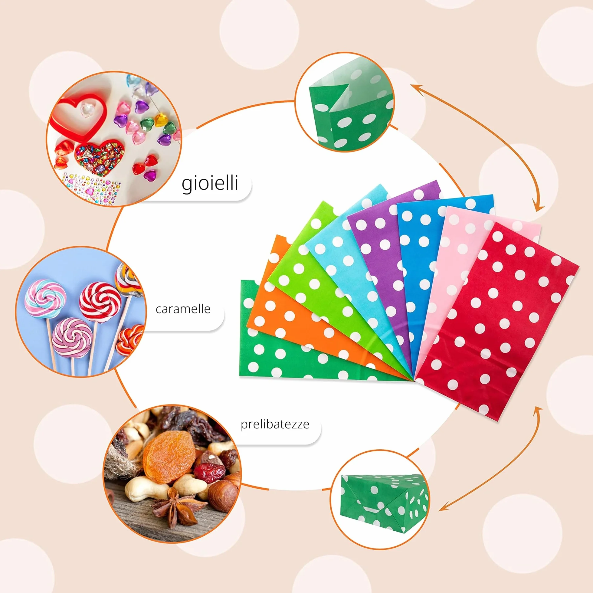 PAKNOR® Sacchetti di carta, 40 sacchetti regalo colorati con 96 adesivi, sacchetti di caramelle per confezionare regali, regali di compleanno per bambini, matrimoni, feste, ecc