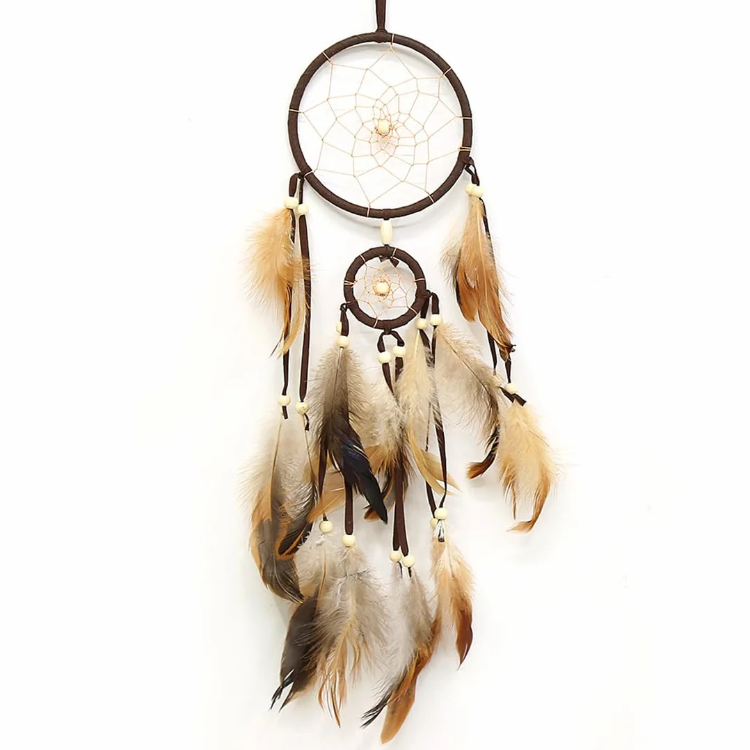 Acchiappasogni vintage con piume, decorazione da parete bohemien, regalo artigianale
