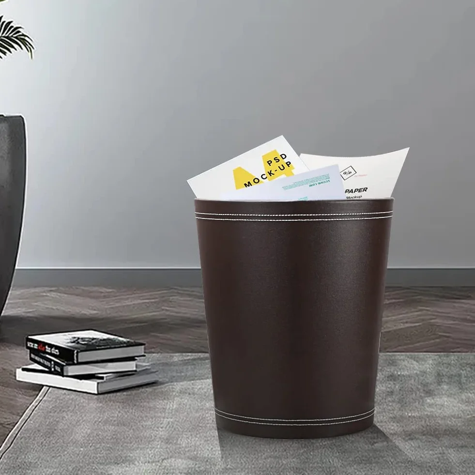 KINGFOM™ Classico Cestino per la Carta in Pelle, per Ufficio/Bagno/Cucina/Camera da Letto (Marrone)