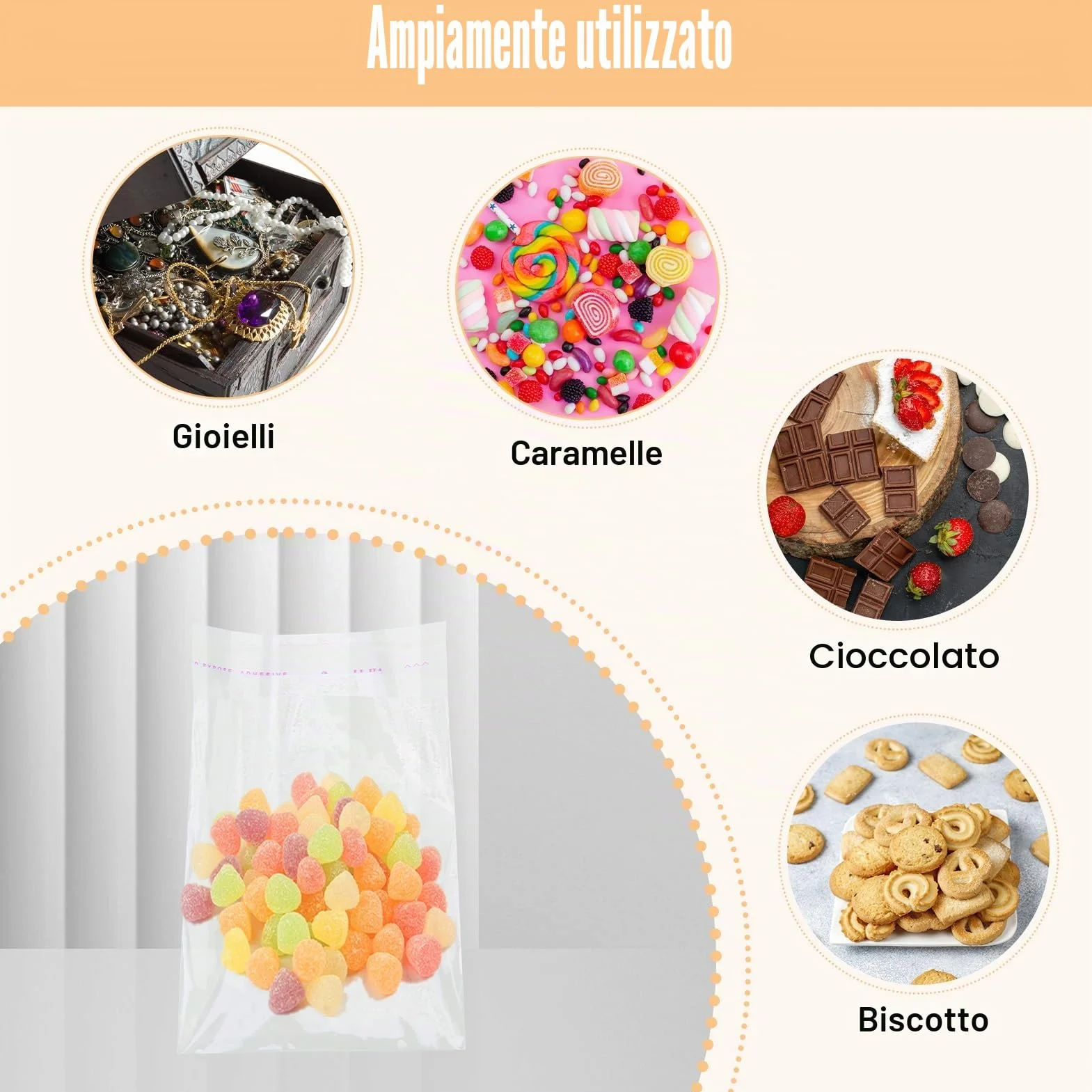 400 Bustine Trasparenti Adesive 8x12cm, Sacchetti Cellophane Ziplock per Alimenti, Caramelle e Biscotti, Alta Trasparenza e Multiuso