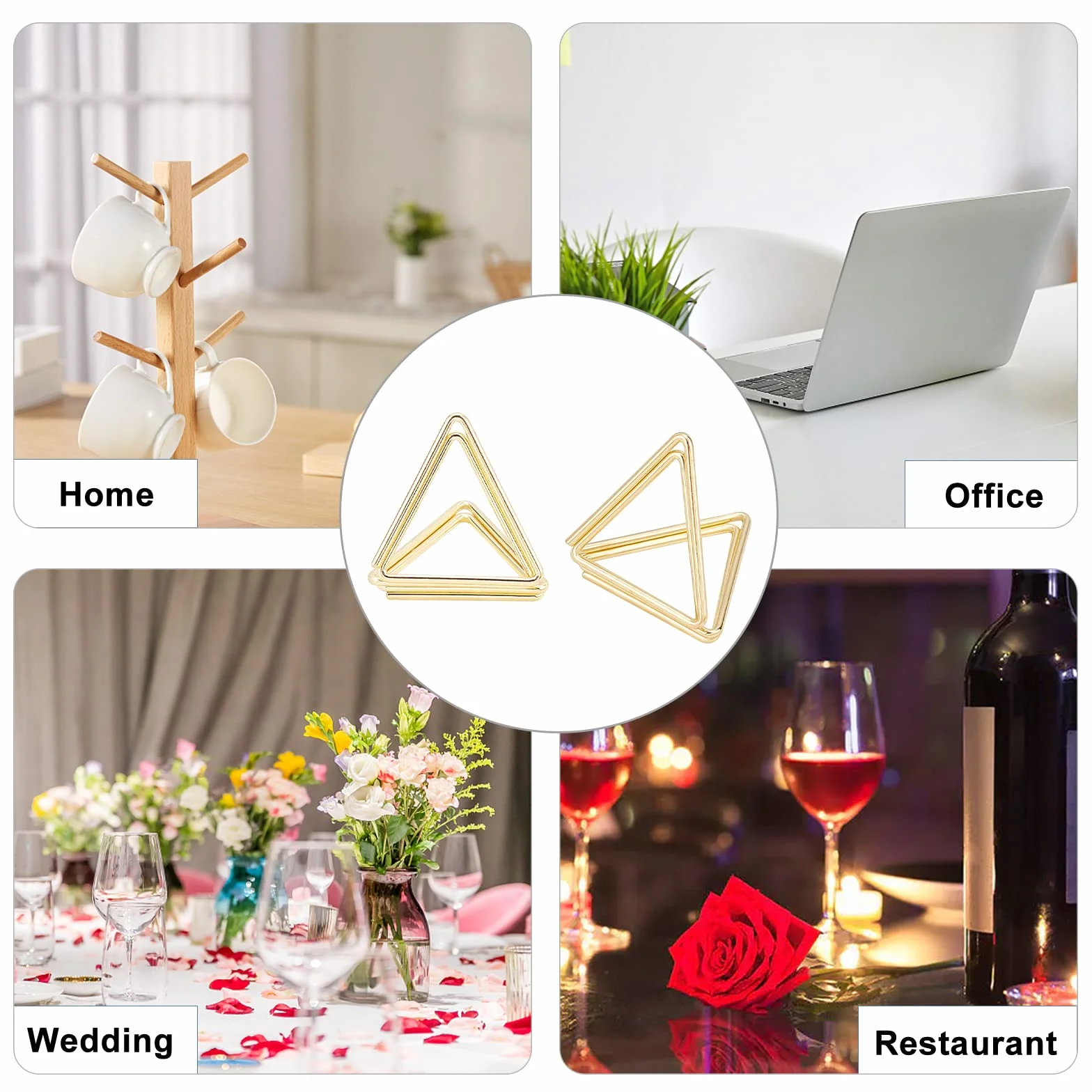 OLYCRAFT 36pz Mini Segnaposto Porta Carte Da Tavolo Carino Porta Carte A Forma di Triangolo Porta Numero Tavolo Da Matrimonio Portafoto Dorato Immagini Clip per Segnaposto Matrimoni Festa