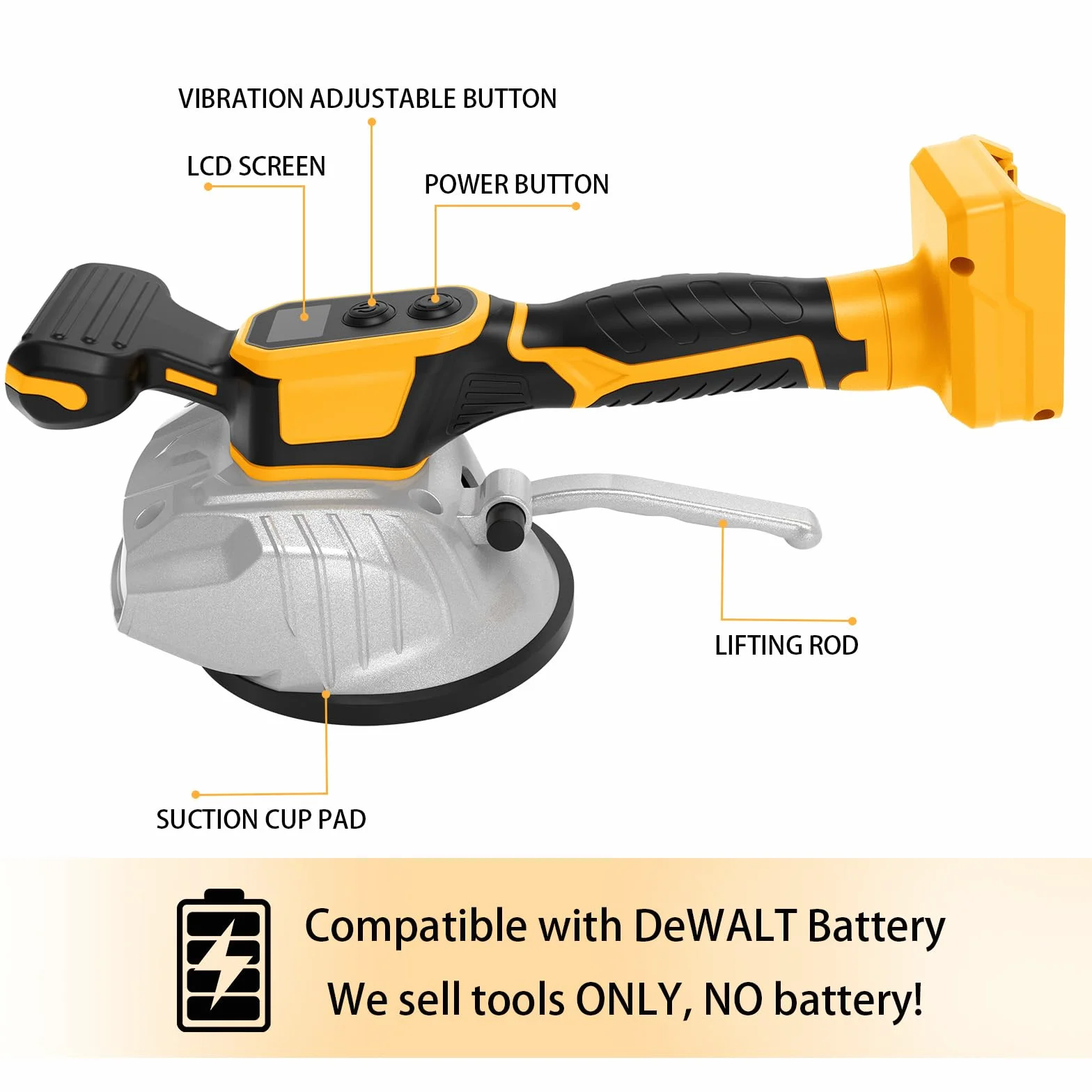 Vibratore Per Piastrelle Compatibile Con Dewalt 20 V Batteria, Vibratore Per Piastrelle Con Ventosa Da 5", 5 Marce, Velocità Regolabile, Capacità Di 60 Kg (Batteria Non Inclusa)