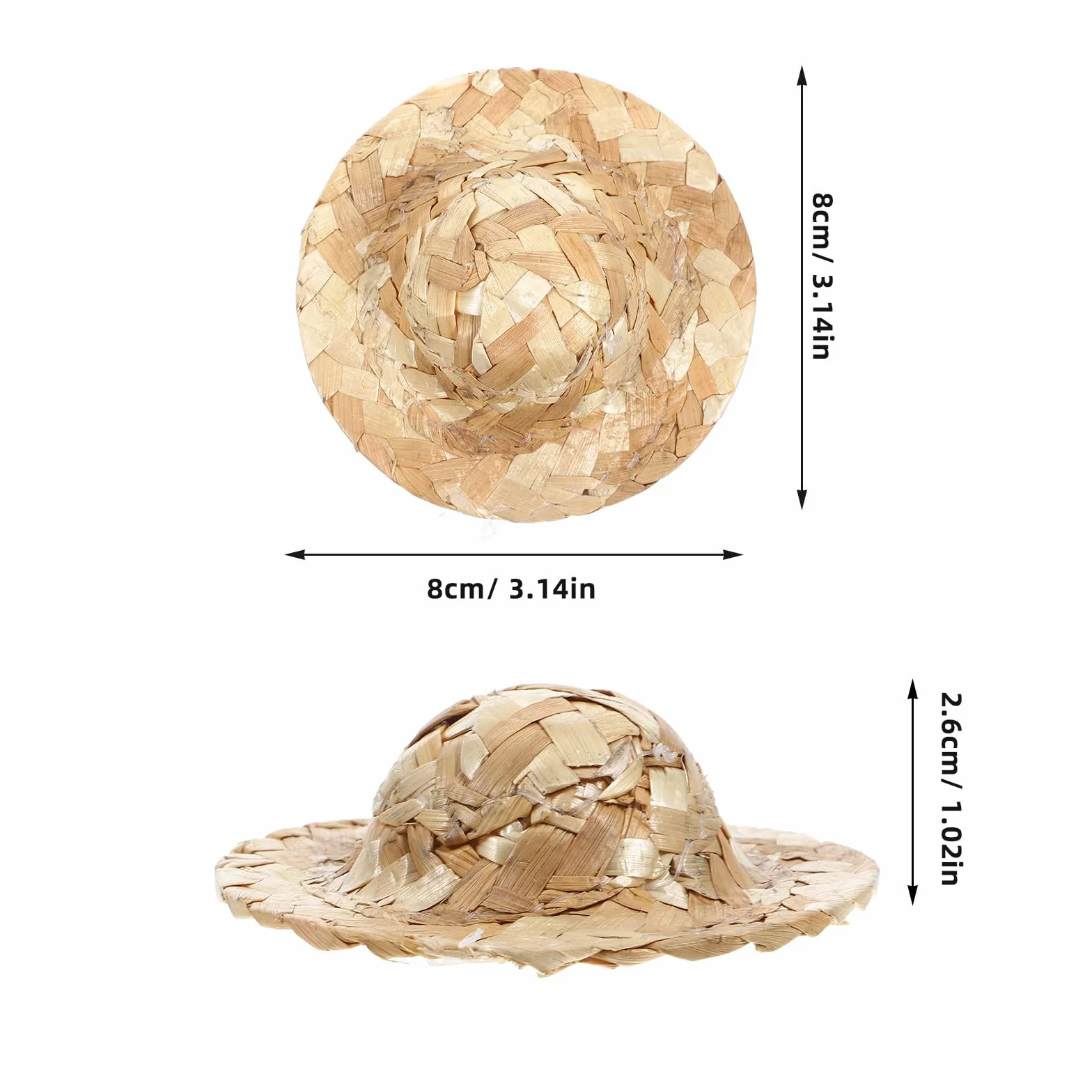 TOYANDONA 12 Pezzi Mini Cappelli di Paglia Intrecciati per Bamboline 8cm