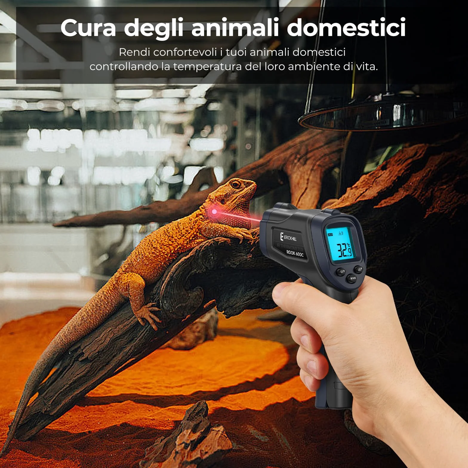 ERICKHILL 600C Termometro a infrarossi -50°C a 600°C Emissività regolabile Laser Senza Contatto LCD retroilluminato