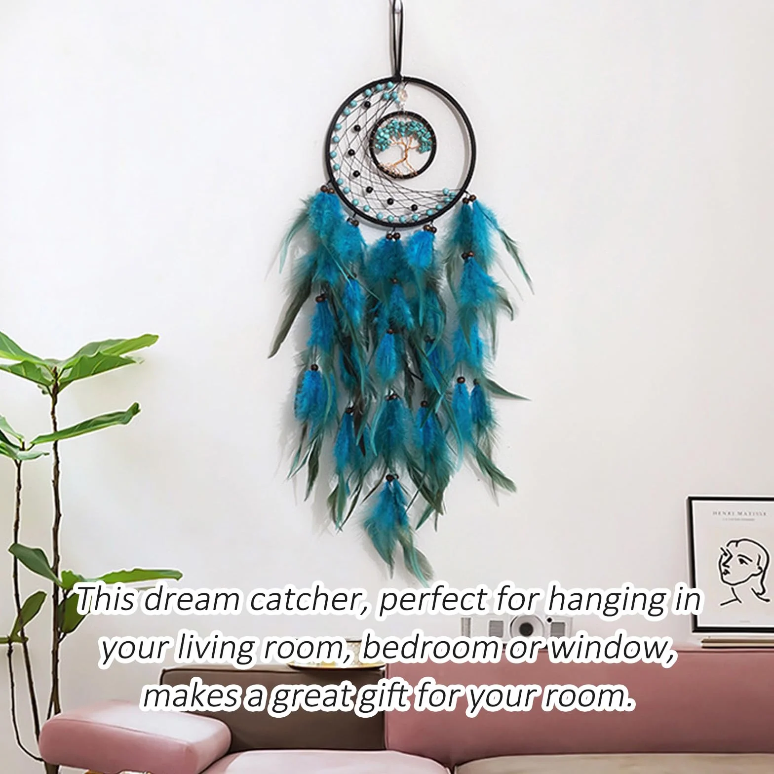Blu Dream Catcher Acchiappasogni Piume Decorative Appendere Decorazione Casa Parete Regalo