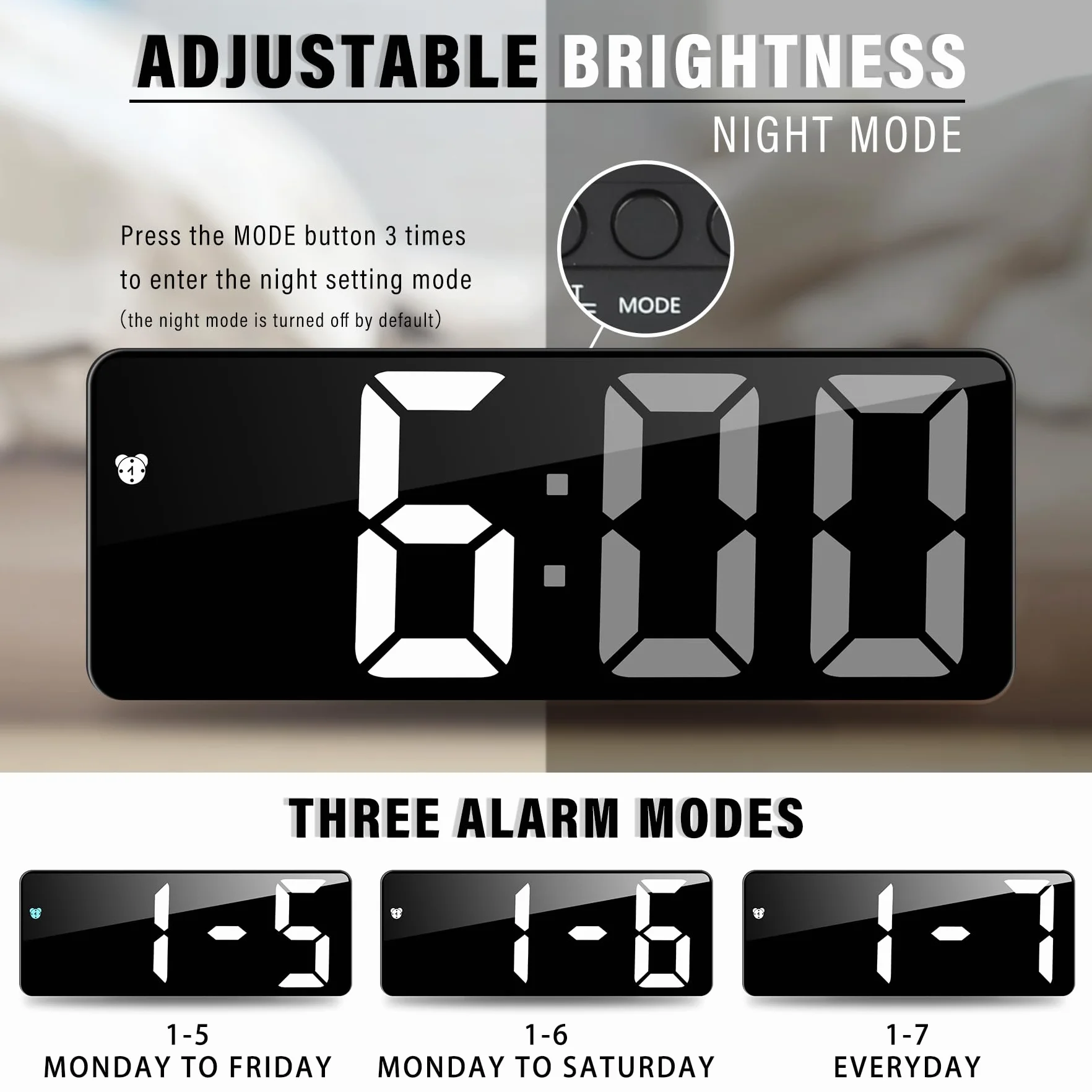 JQGO Sveglia Digitale da Comodino con Snooze, Display LED e Temperatura, USB e Batteria, Bianco