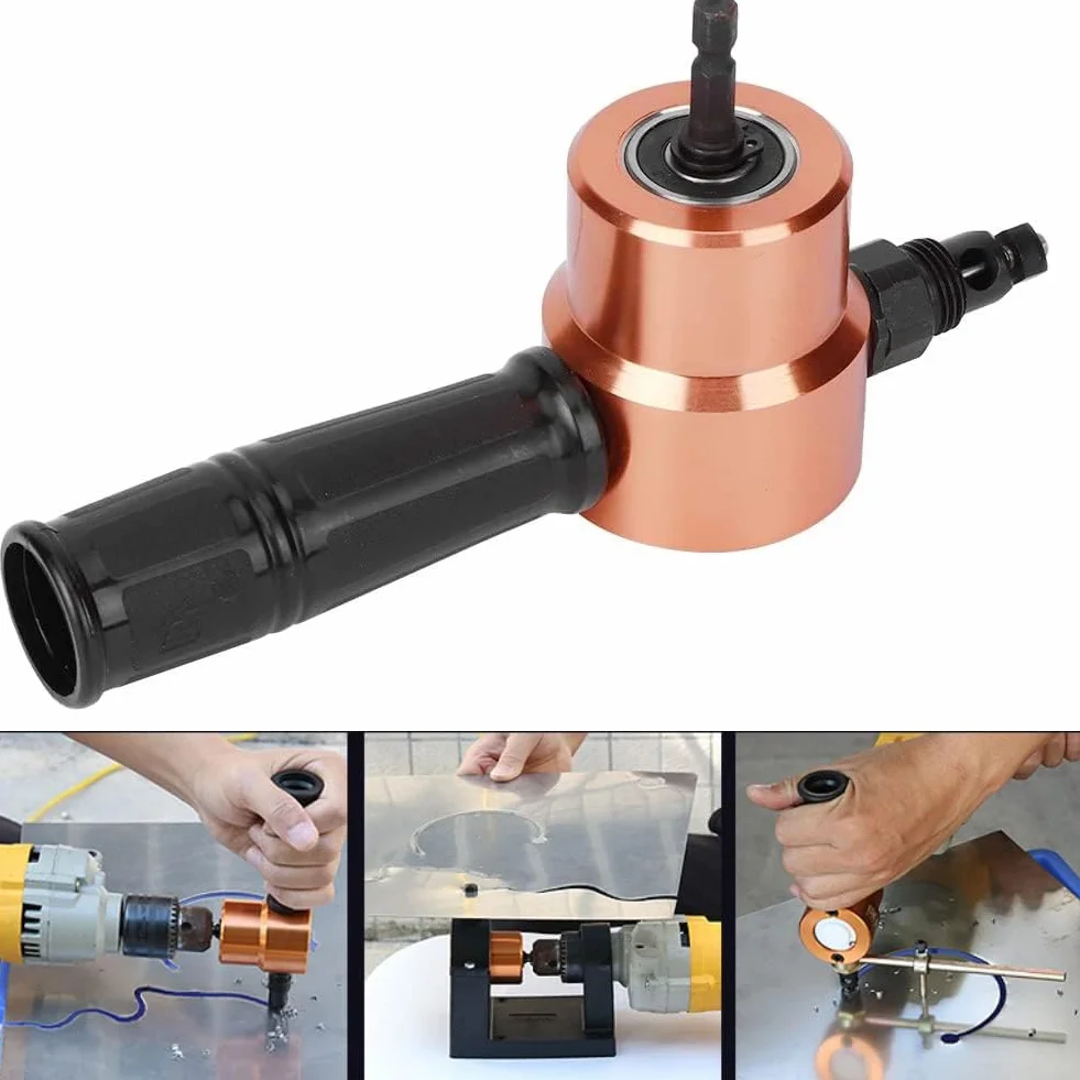 Taglierino Doppia Testa per Metallo Roditrice per Lamiera Utensili Taglio Mordicchiare Accessorio per Trapano Elettrico con Capacità Taglio Diritto Taglio Curvo