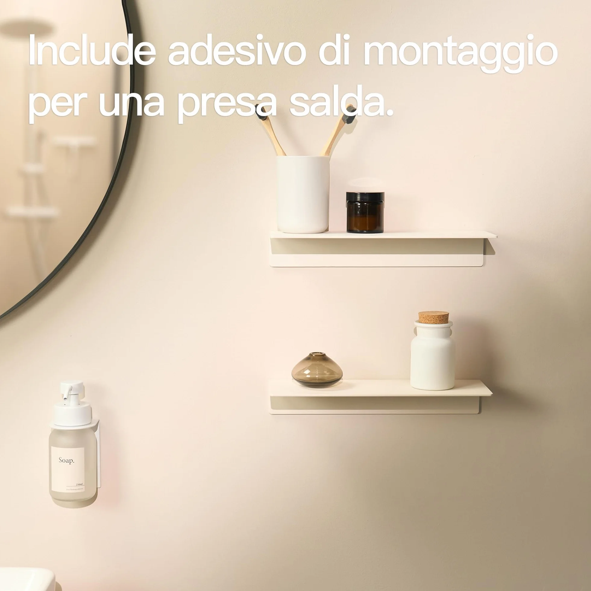 Design Amburgo | Mensola da bagno | Ripiano senza forare (Bianco satinato, 30 cm)