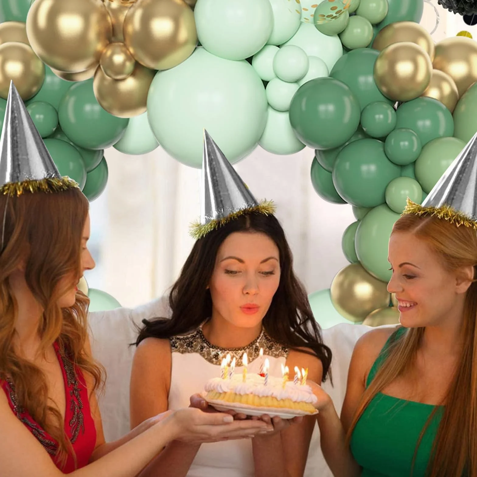 Kit Arco Palloncini Verde Salvia, 110 Pezzi Kit Ghirlanda Palloncini Verdi Oro con Palloncini Verde Oro Coriandoli per Matrimonio Compleanno Baby Shower Laurea Decorazioni Festa Safari Giungla