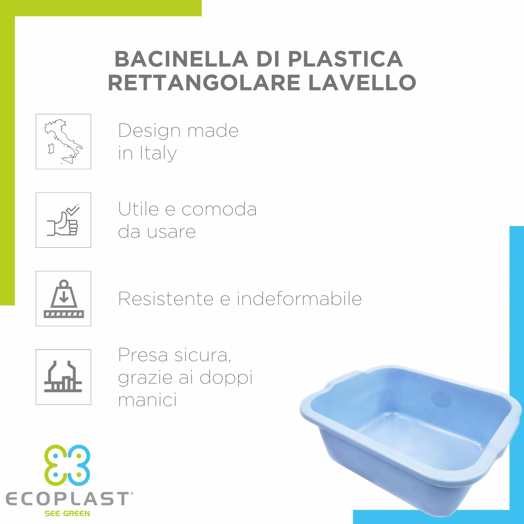 Bacinella Plastica Rettangolare 13 Lt 38x28x12 Colori Assortiti Made in Italy