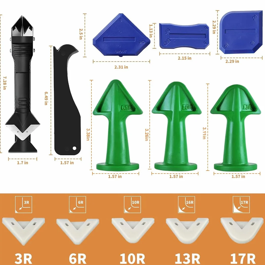 14 Pezzi Kit Strumenti per Calafataggio, Set Togli Silicone e Spatole per Silicone, Strumenti per Rimuovere e Applicare Silicone per Giunti e Calafataggio