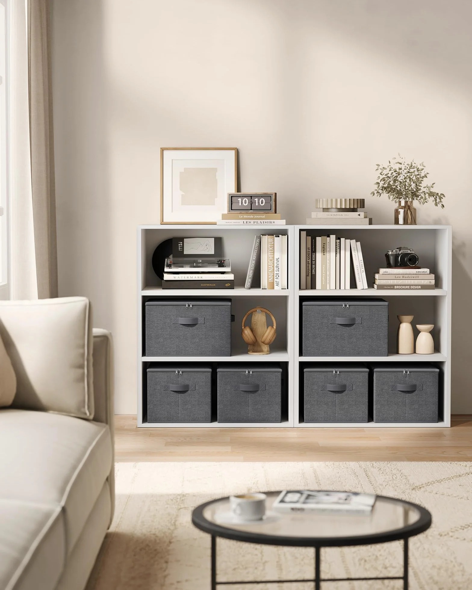 SONGMICS Scatole Portaoggetti con Coperchio Pieghevoli Set di 3 40x30x25 cm Tessuto non Tessuto Grigio Ardesia